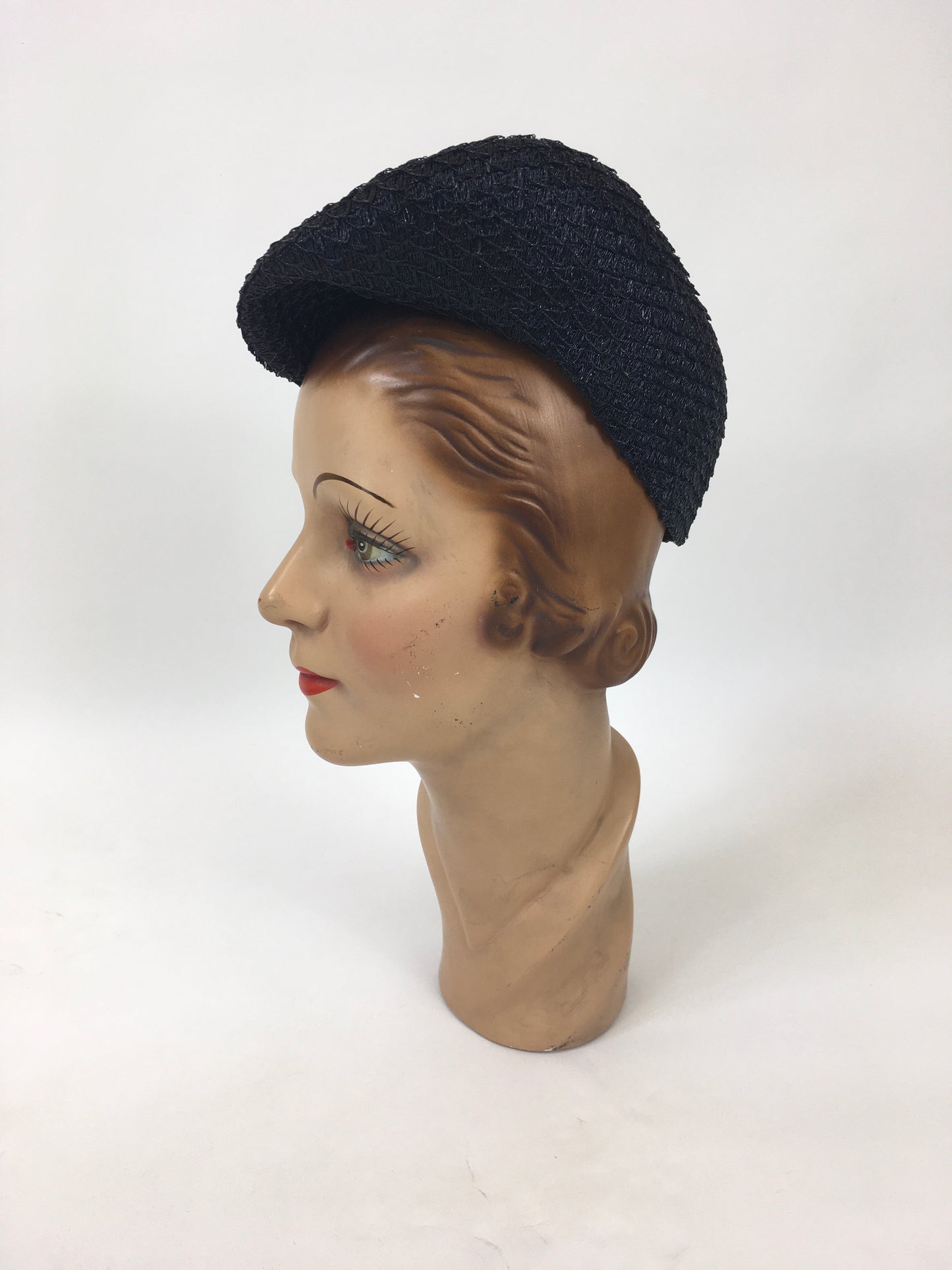 Original 1940's Navy Woven Raffia Hat - In a Sensational Shape with Hat Pin