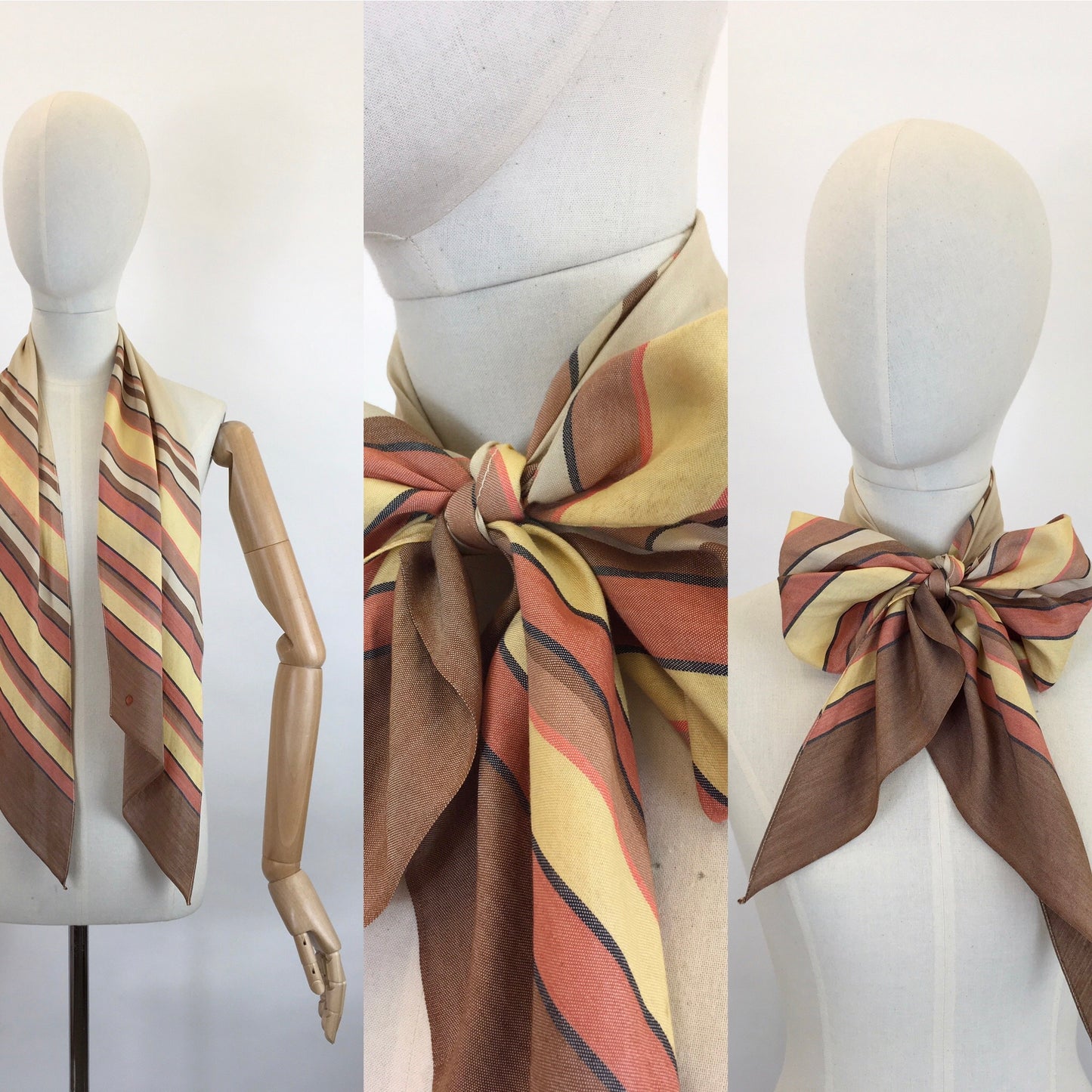 Original 1930’s Deco Pointed Scarf - In Beautiful Warm Browns, Yellows, Burnt Orange and Stencilled Black