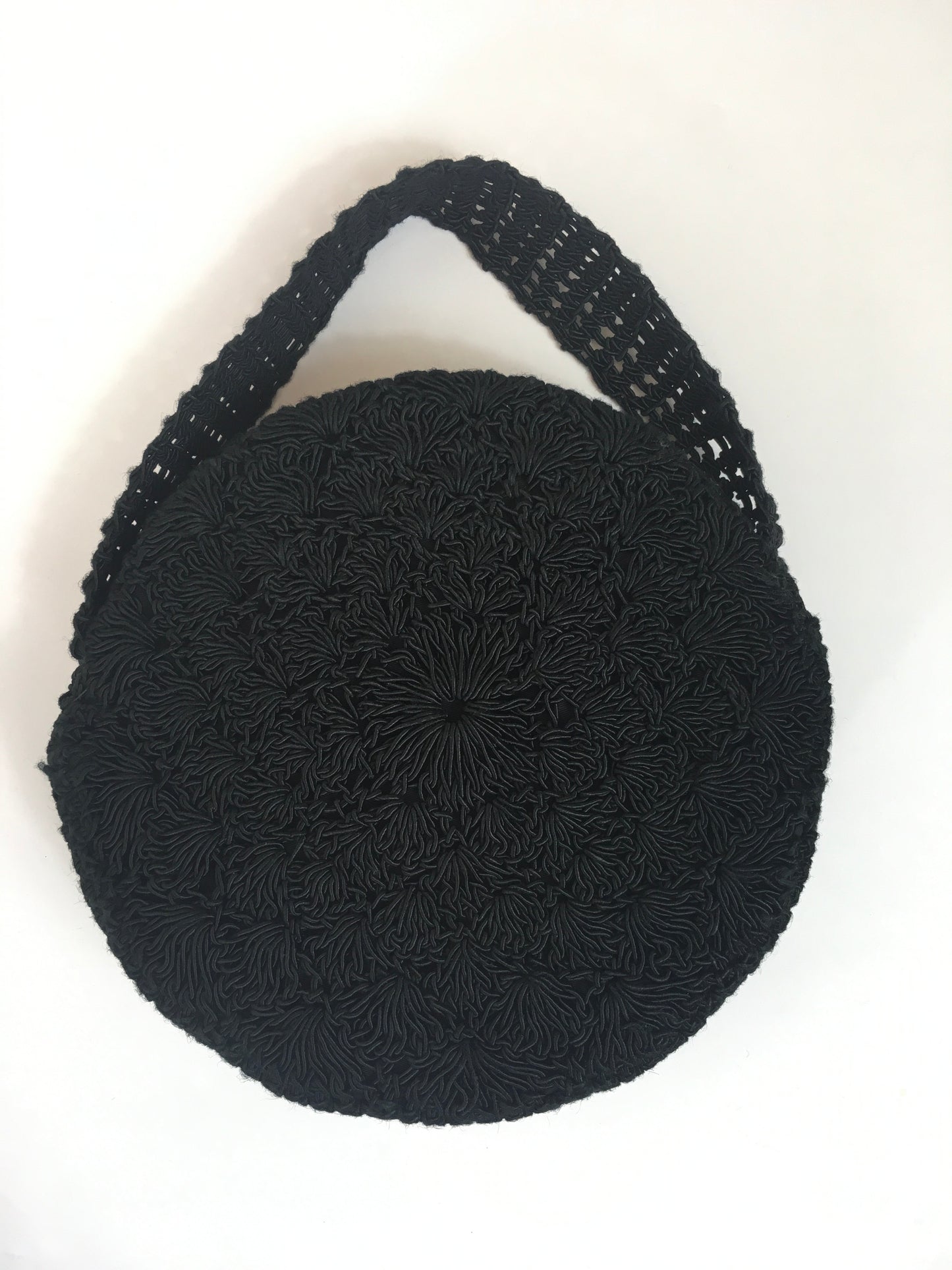 Original Late 1940's Circular Crochet Handbag - In Black