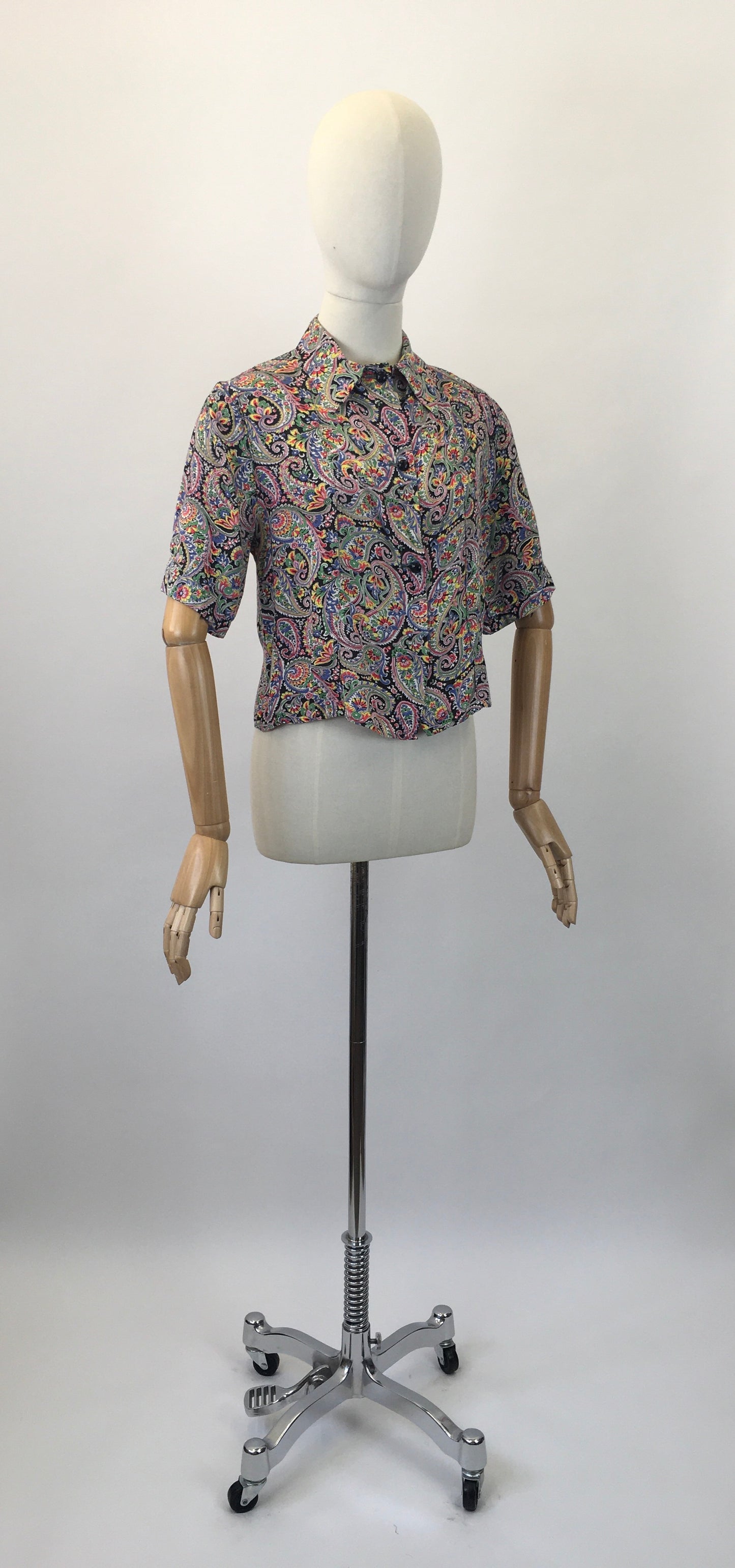 Original 1940's Fabulous Cotton Paisley Print Blouse - In Multi Coloured Brights
