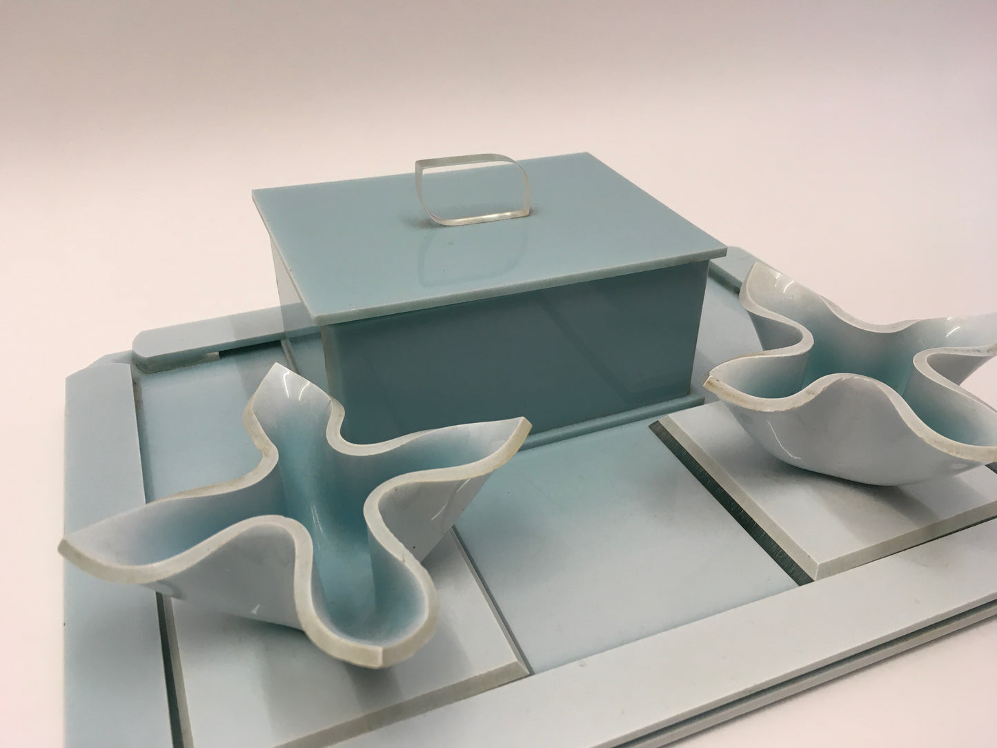 Original 1930s Lucite Vanity Set - In An Exquisite Pale Duck Egg Blue