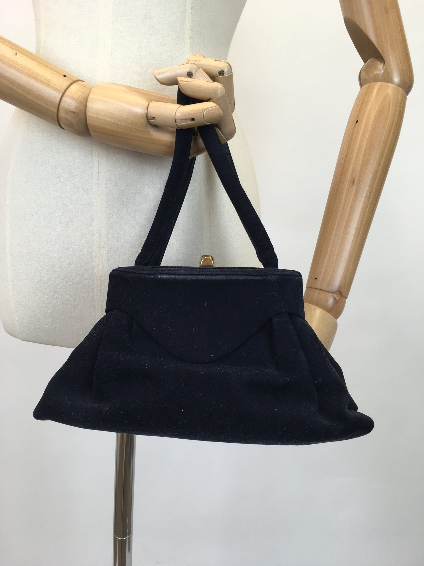 Original 1940's Stunning Blue Suede Handbag - With Tri Colour Detailing