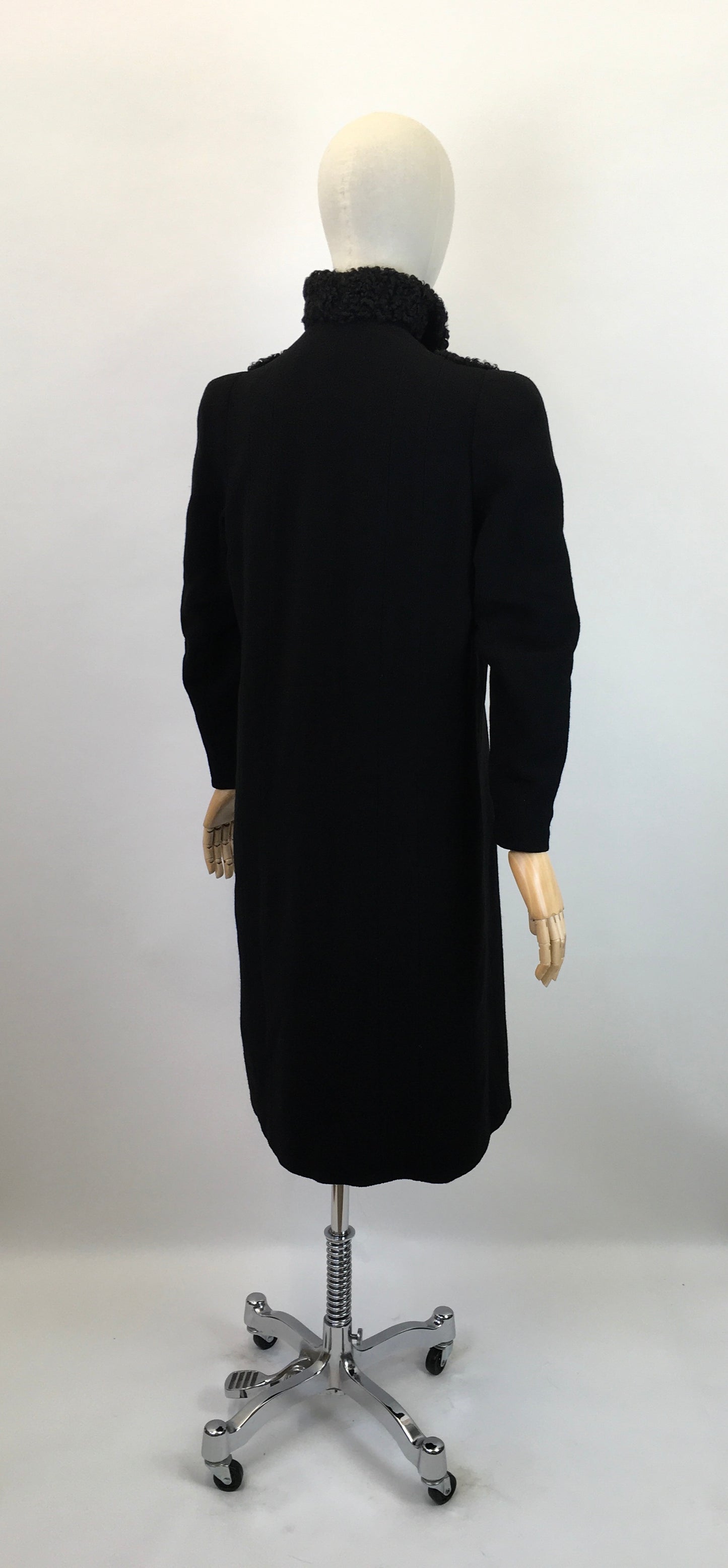 Original 1930's Sensational Black Coat - With Stunning Astrakhan Collar & Yokes