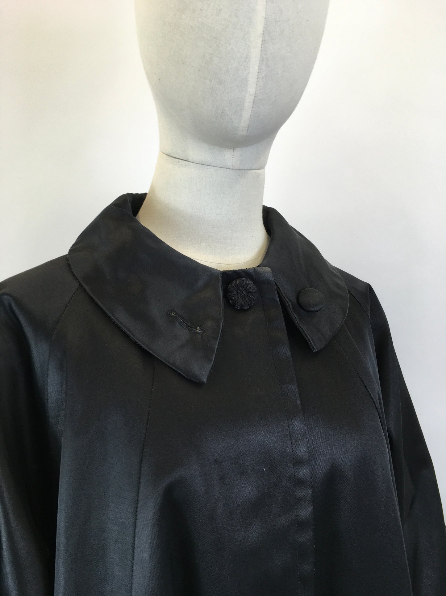 Original 1950’s Stunning Black Evening Coat - In A Lush Noir Sateen