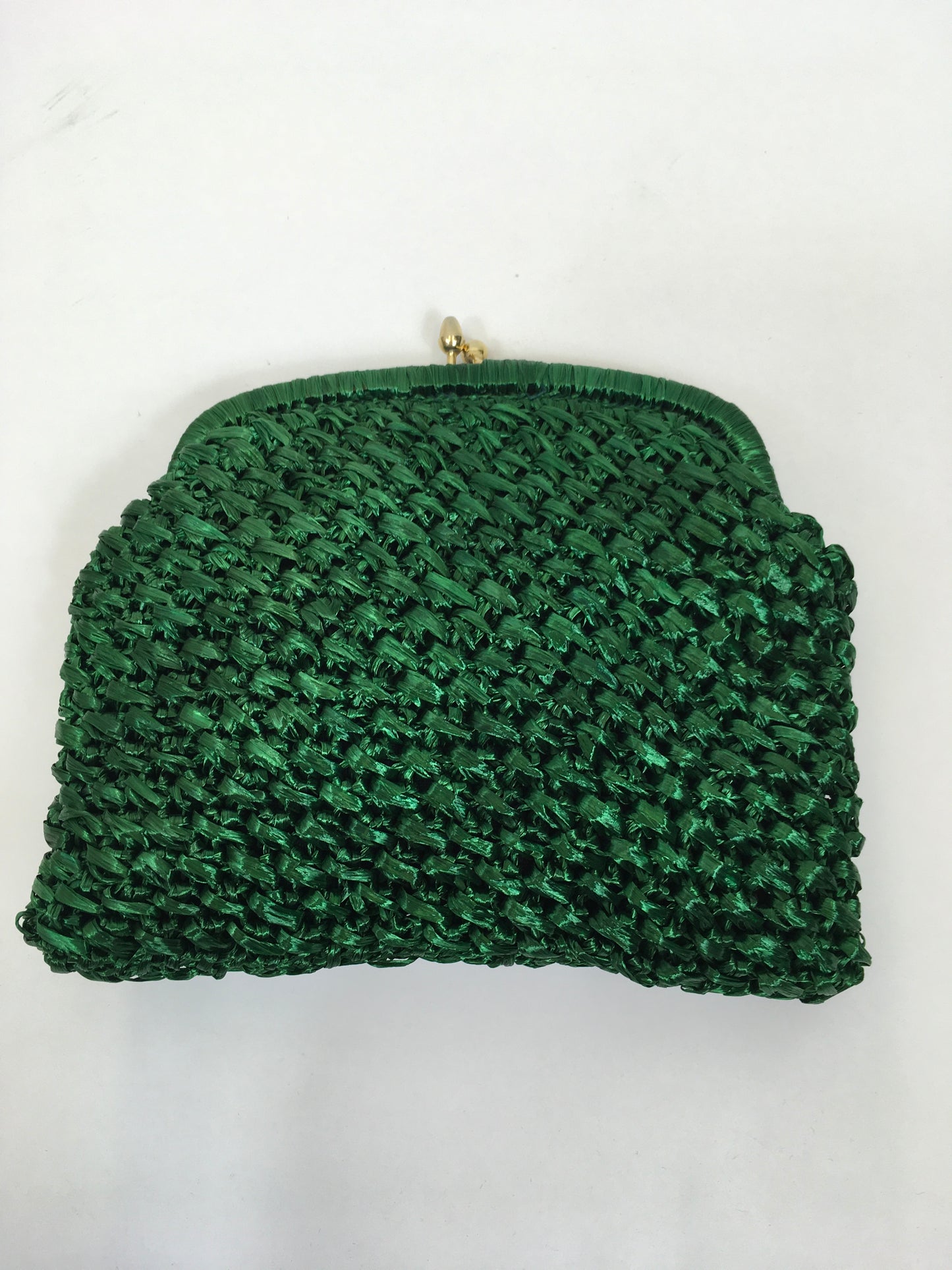 Original 1950's Fabulous Raffia Clutch Bag - In Forest Green with Gold Acorn Clasp