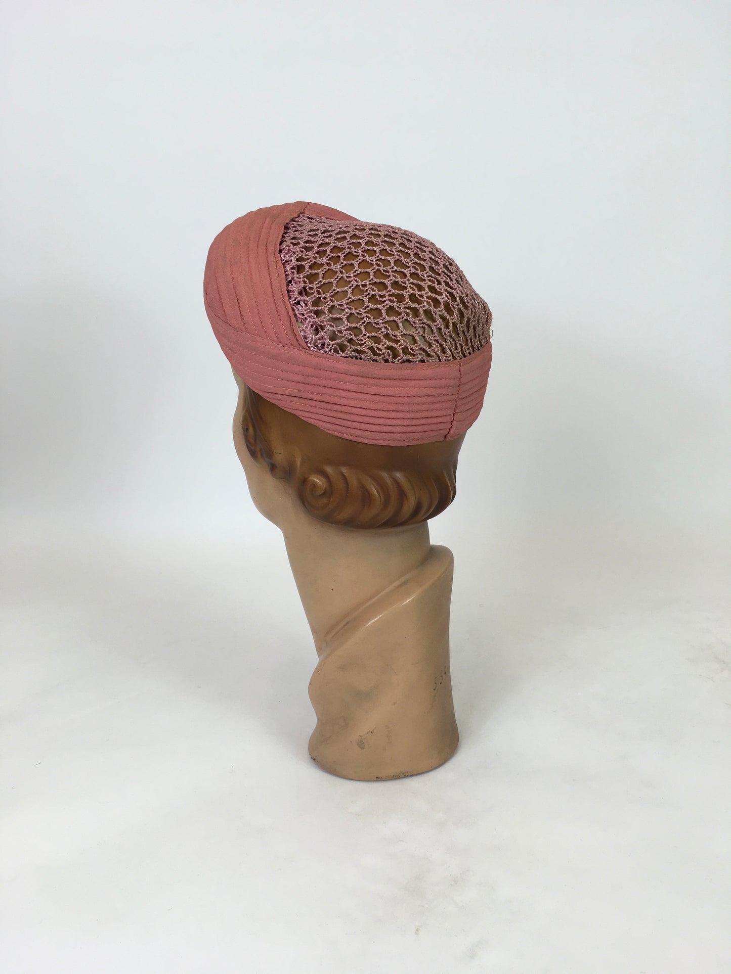 Original 1940's Darling Turban Halo Hat With Open Crown - In A Powdered Salmon Crepe