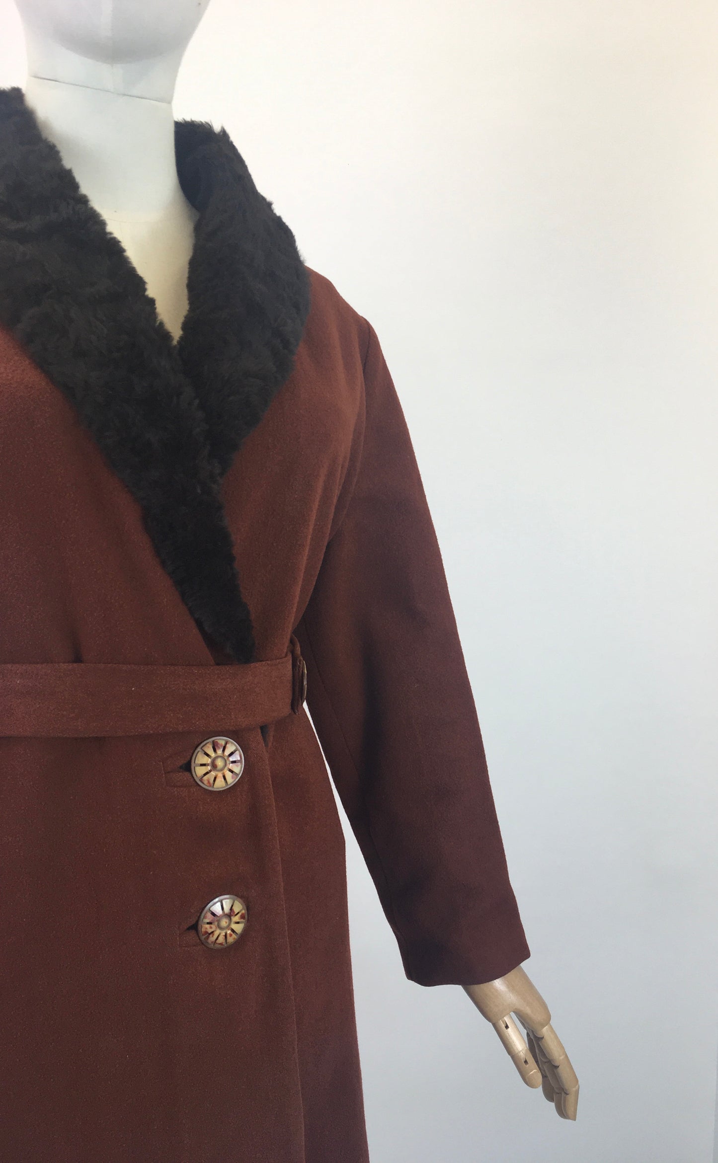 Original Sensational 1920's/ 1930's Art Deco Coat - In A Warm Cinnamon With Rabbit Fur Collar
