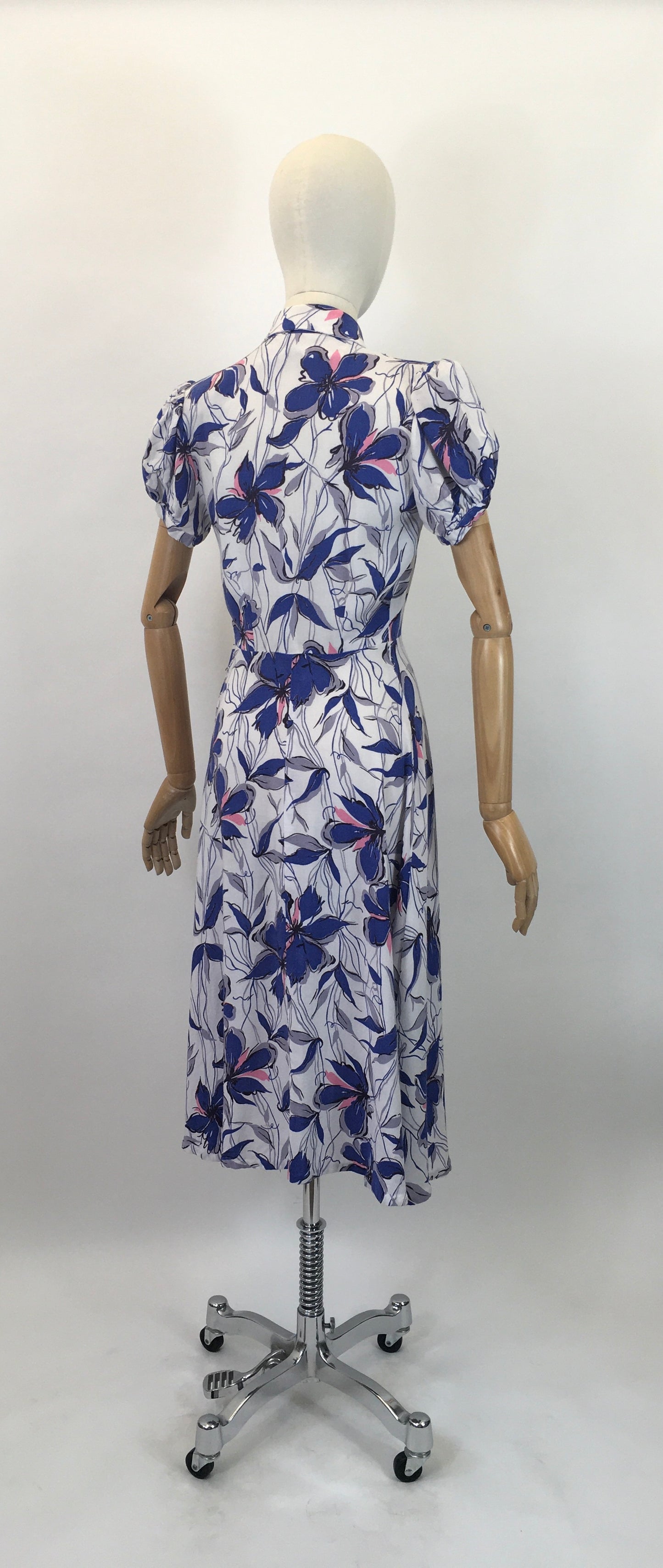 Original 1940's Darling Moygashol Linen Day Dress - In Navy, Off White, Blush & Grey