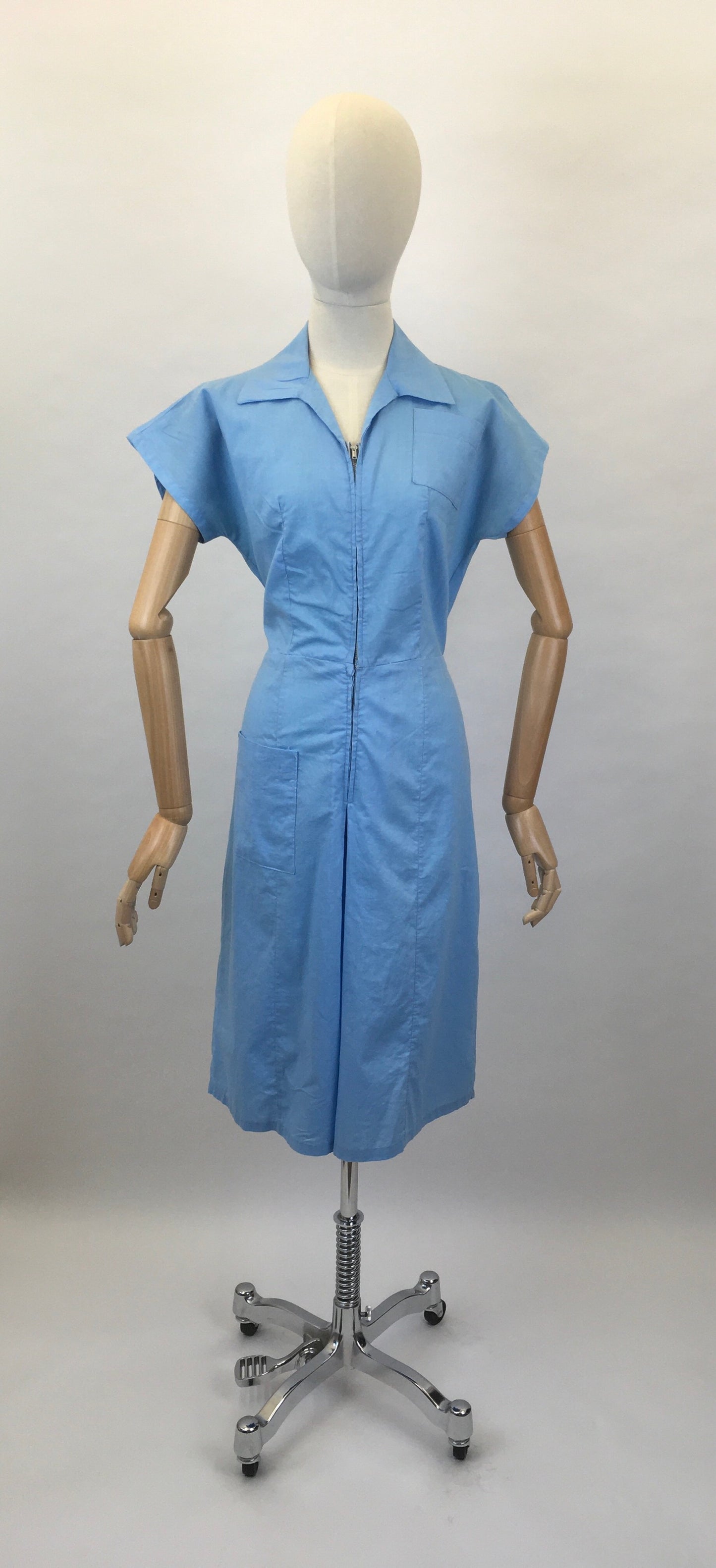 Original 1940’s Homemade Zip Front Playsuit - In a Lovely Sky Blue Cotton