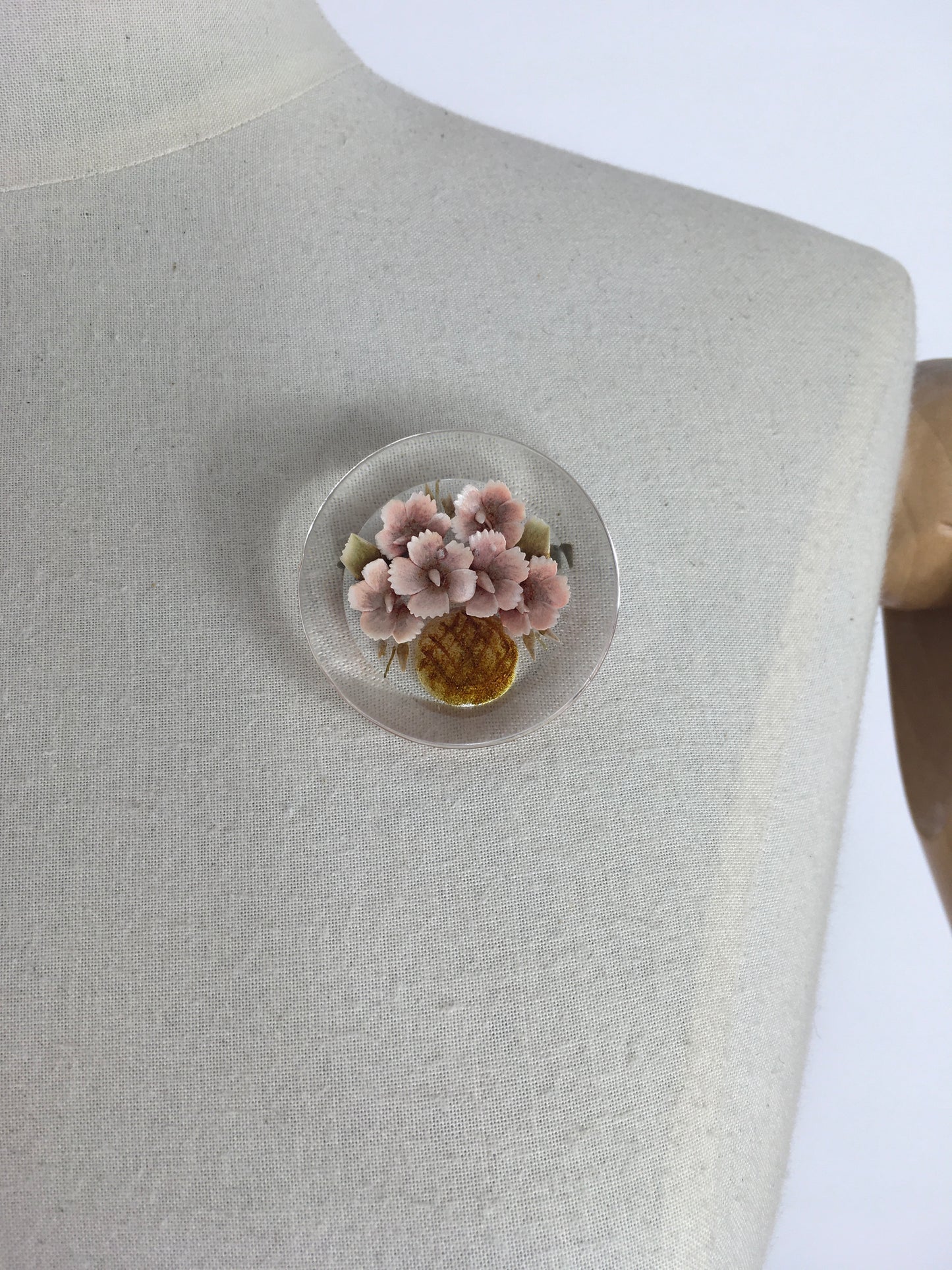 Original 1940’s Reverse Carved Lucite - In a Lovely Floral Basket Design in Muted Colours