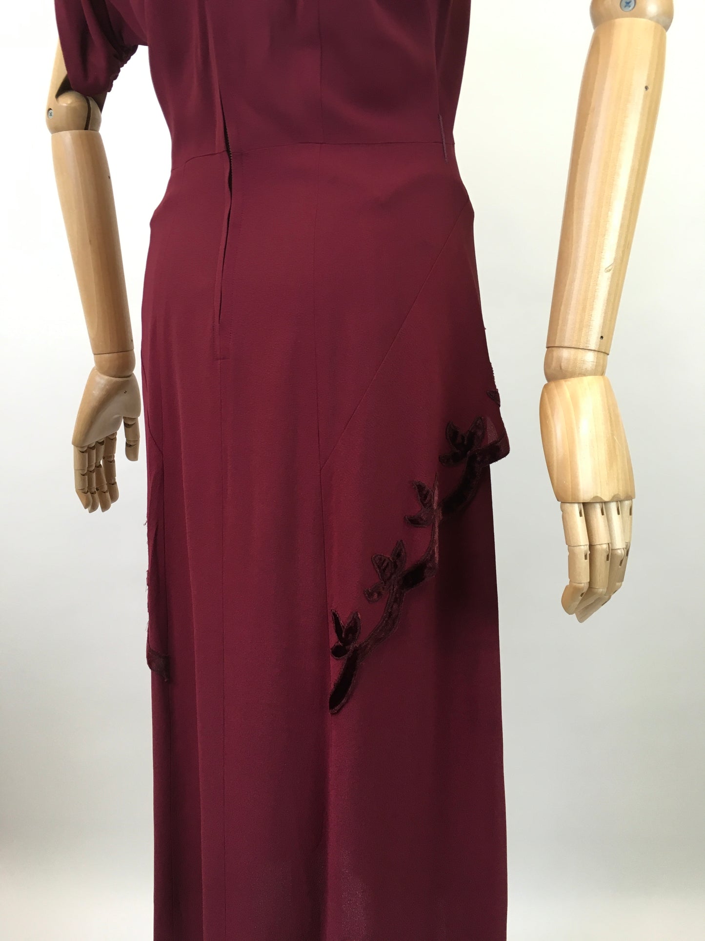 Original 1940's Sensational Cocktail Dress ' Styled By Adrian' - In Deep Wine with Velvet Trims