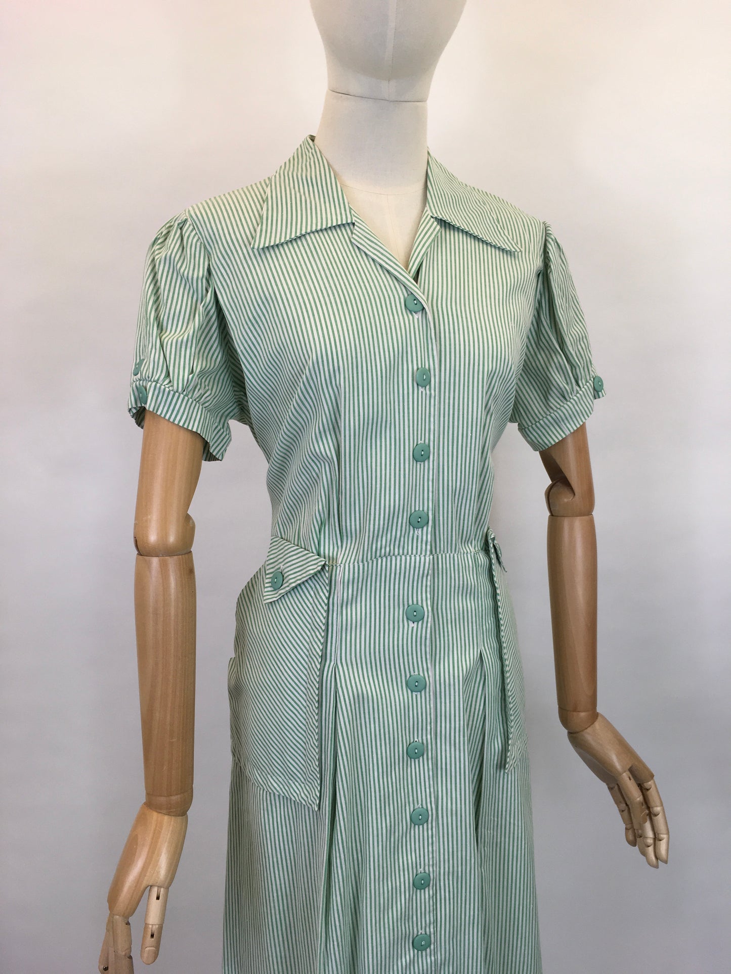 Original 1940’s Green & White Striped Dress - ‘ Joyce the Bright’ Patented Label