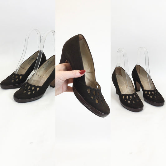 Original 1940's Stunning CC41 Norvic Heels With Original Box - In Chocolate Brown Suede