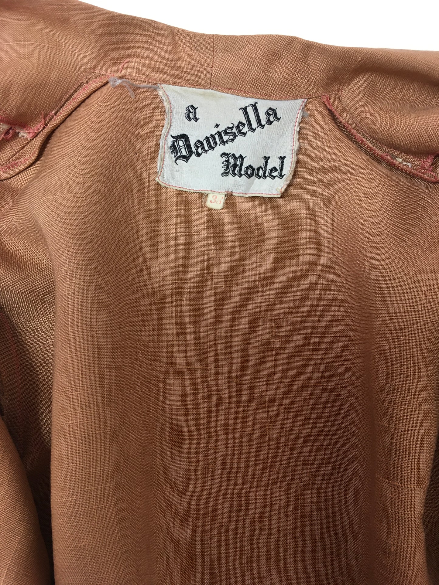 Original 1940’s 2 Piece Suit - In a Beautiful Soft Caramel Linen Colour With Contrast Stripe Detailing