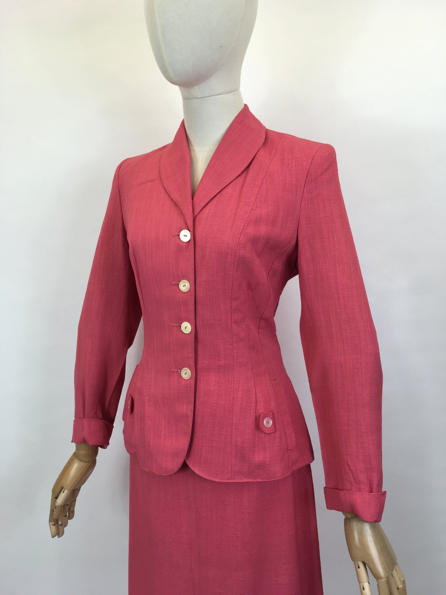 Original 1940’s Fabulous Bubblegum Pink 2pc Suit - In A Gorgeous Linen Fabric