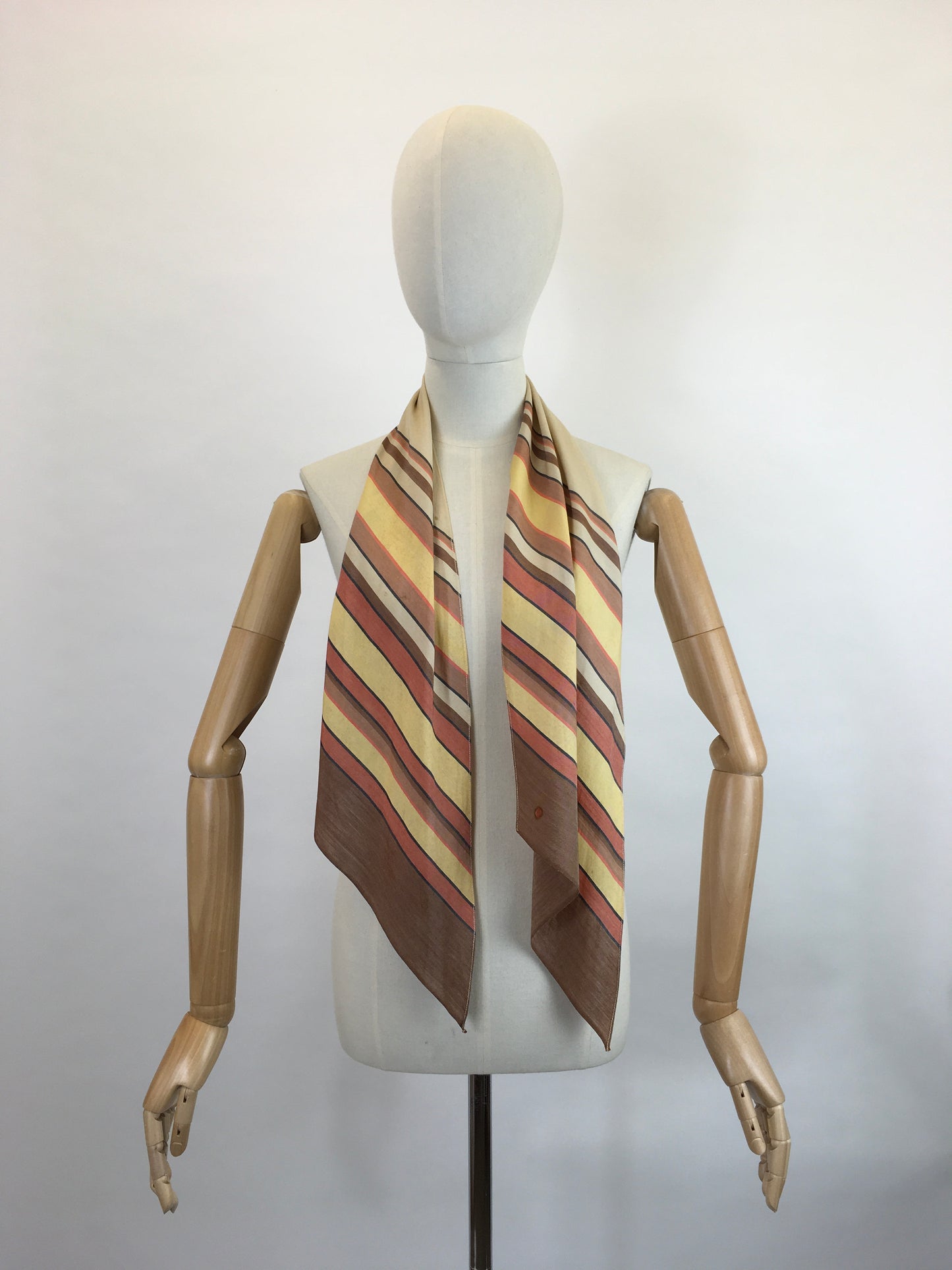 Original 1930’s Deco Pointed Scarf - In Beautiful Warm Browns, Yellows, Burnt Orange and Stencilled Black