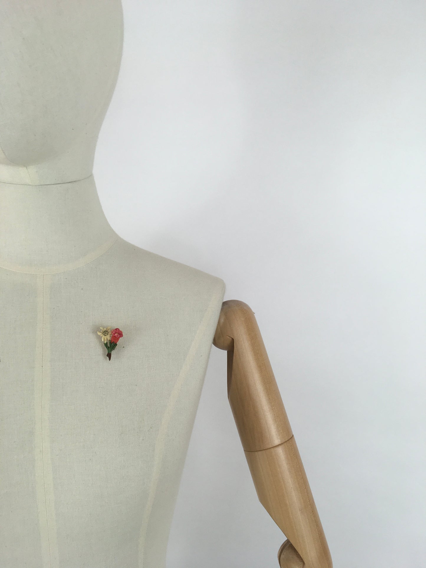 Original 1940s Little Floral Celluloid Brooch - In a Lovely Colour Pallet of Cream, Red and Green
