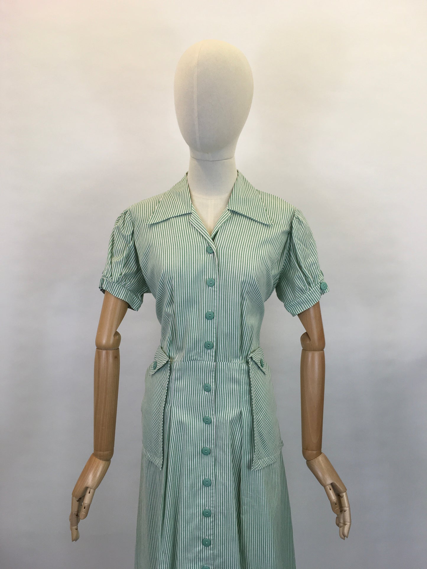 Original 1940’s Green & White Striped Dress - ‘ Joyce the Bright’ Patented Label