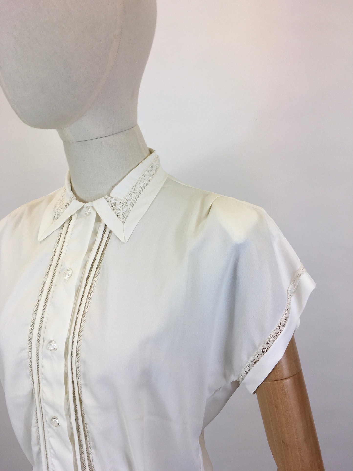 Original 1950’s ‘ Weber’ Blouse in Crisp White - Featuring Lace and Pintuck Detailing to the Bodice