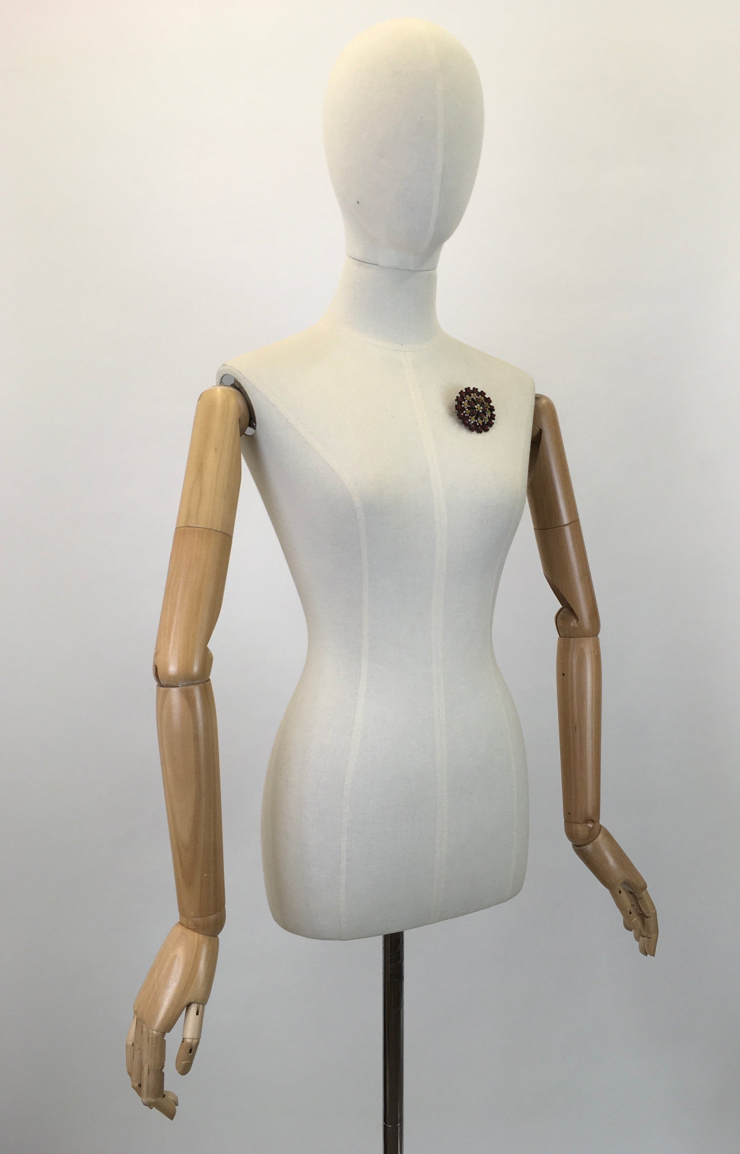 Original 1940's Exquisite Early Plastic Circular Brooch - In A Rainbow Floral Pallet