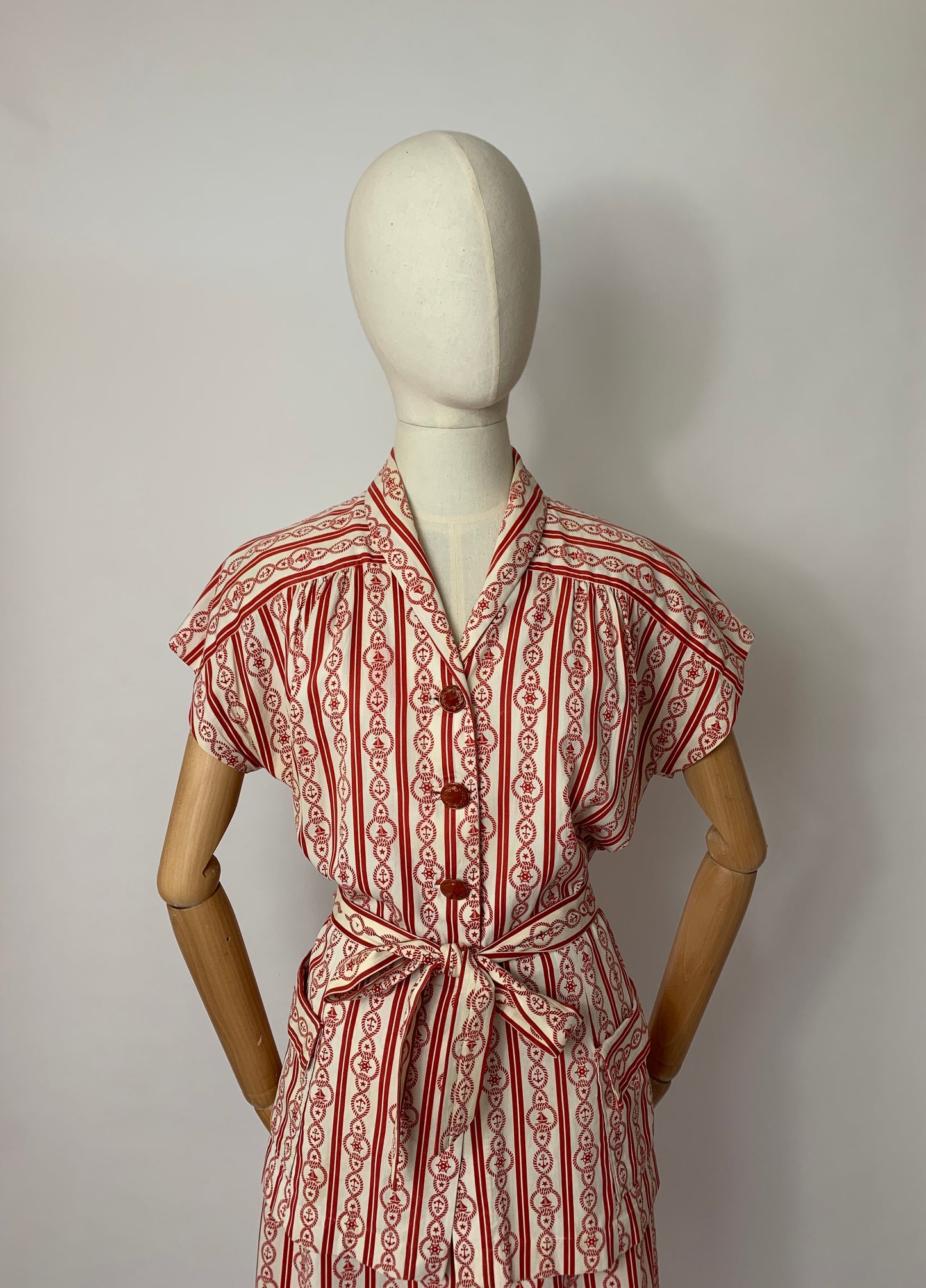 Original 1940’s 3 pc Summer Suit - In a lovely Nautical Print in Red & Ivory