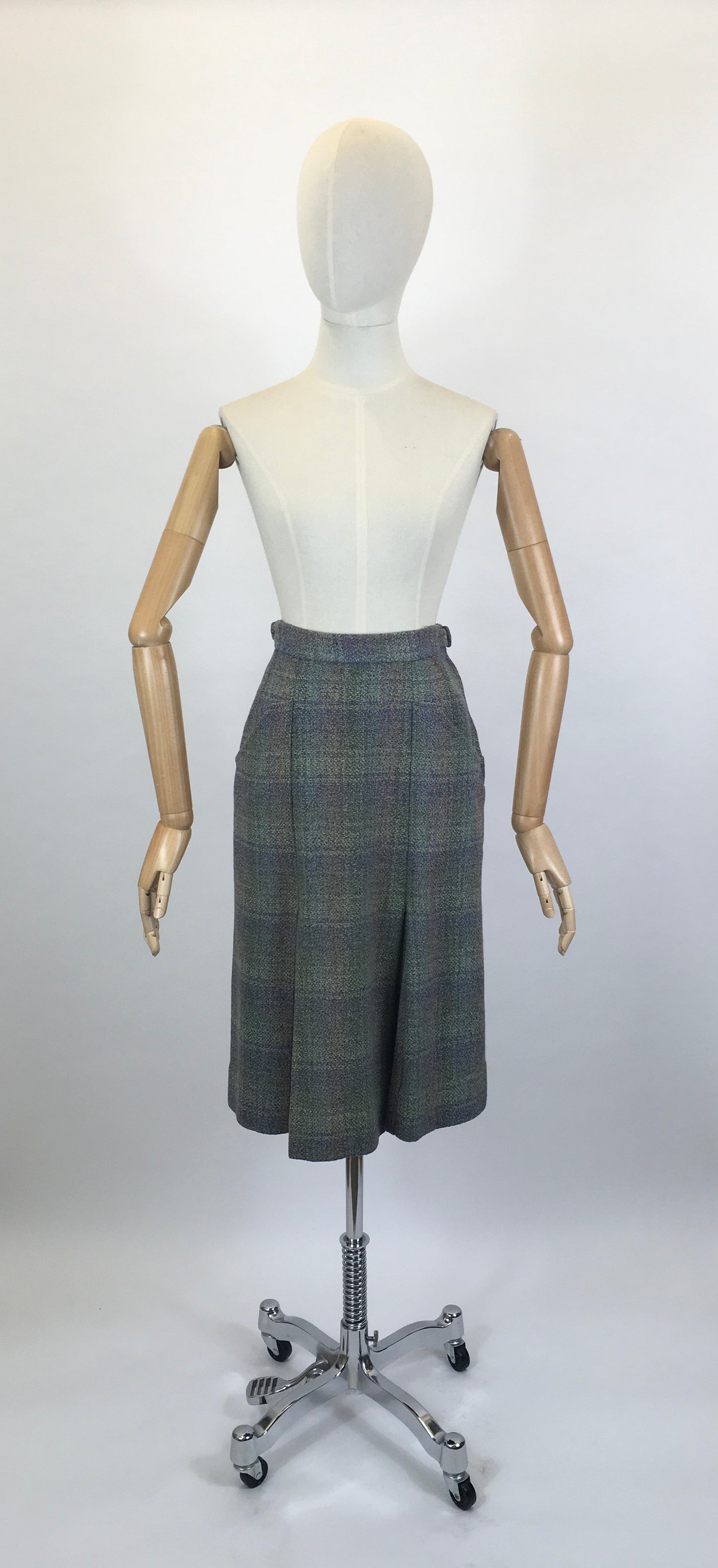 Original Late 1950’s Wool Skirt by ‘ Daks’ - In A Pink, Purple, Green & Blue Tweed