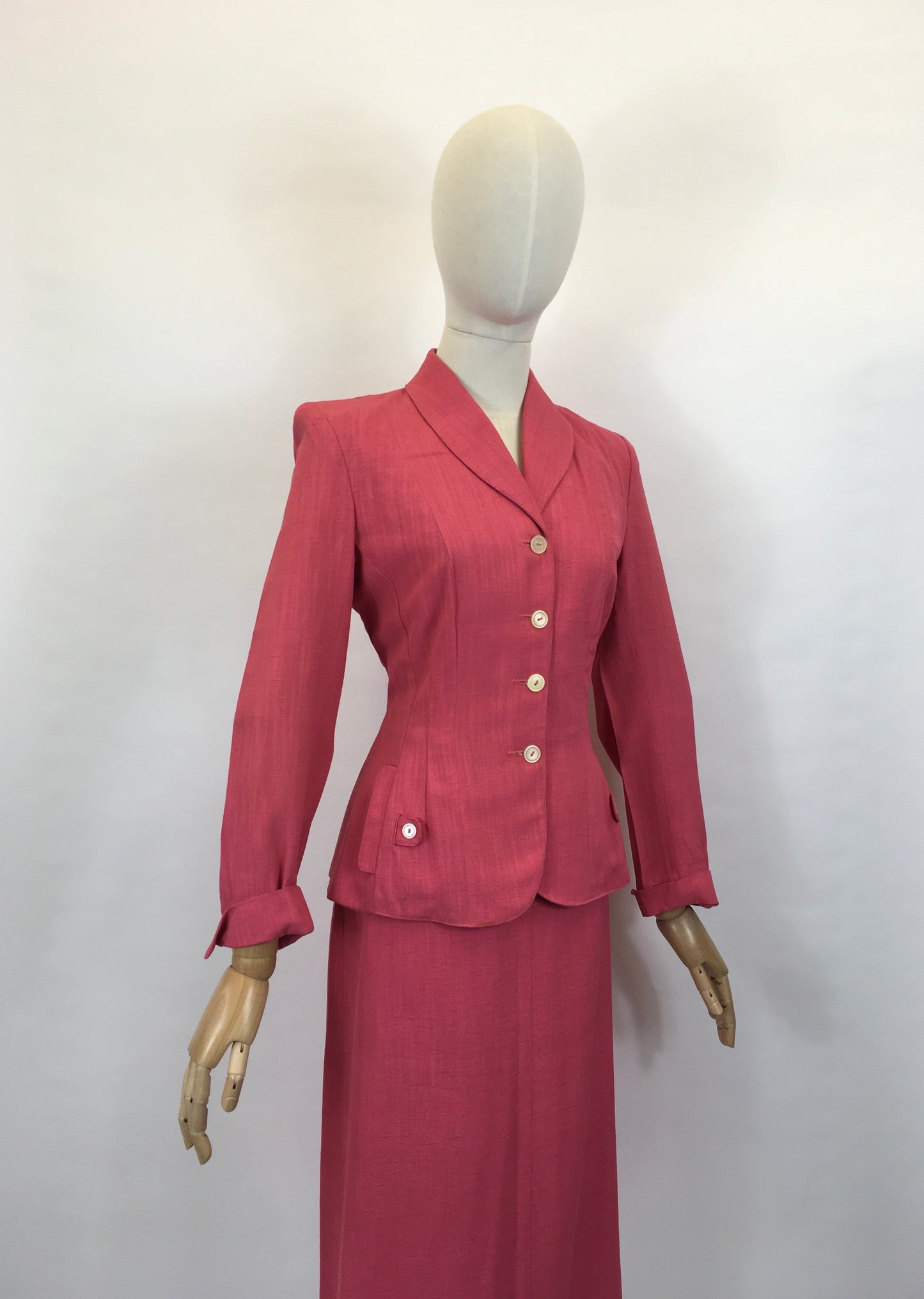 Original 1940’s Fabulous Bubblegum Pink 2pc Suit - In A Gorgeous Linen Fabric