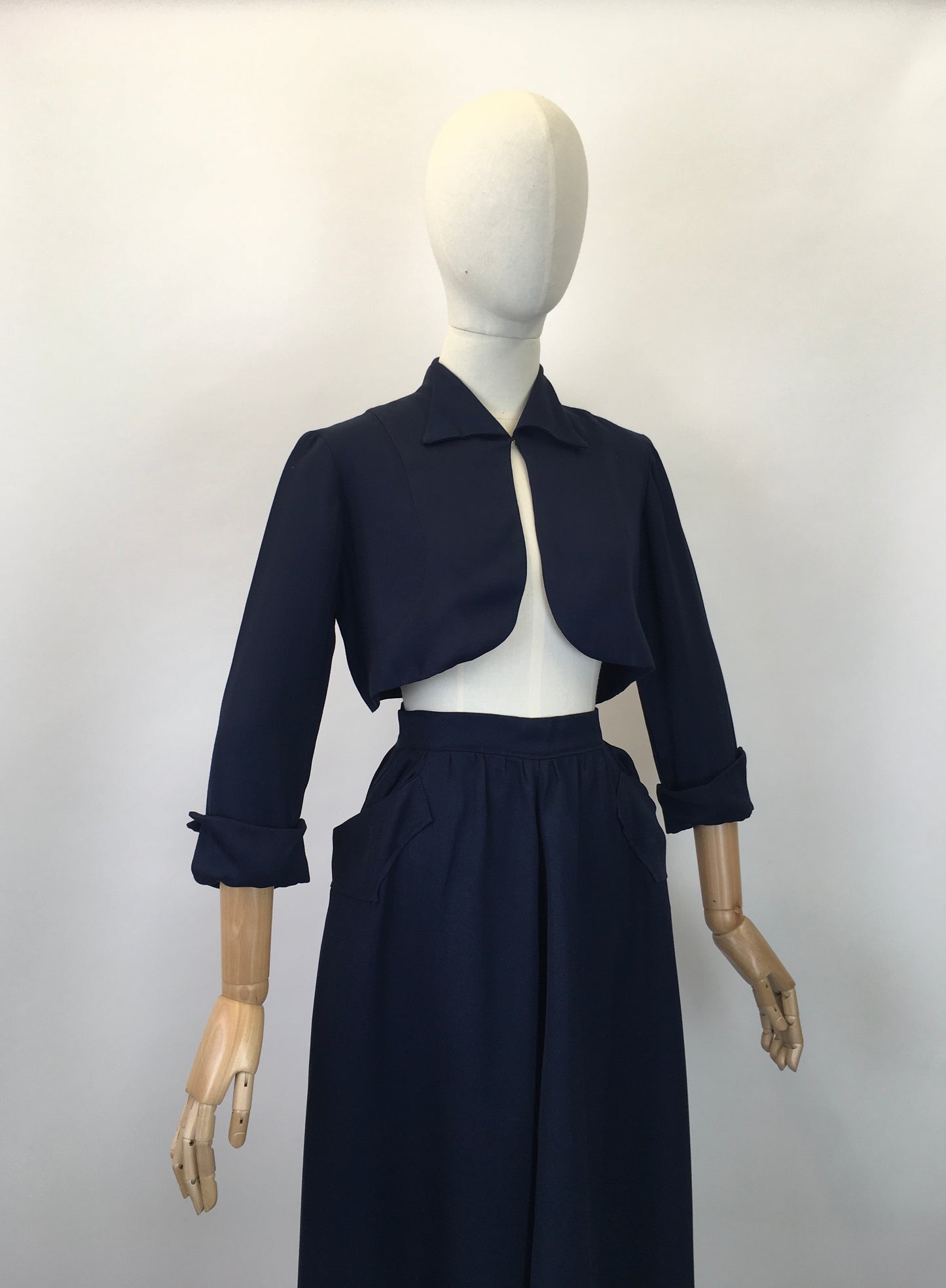 Original 1940's Early 1950's Darling Bolero & Skirt Set - In A Classic Navy