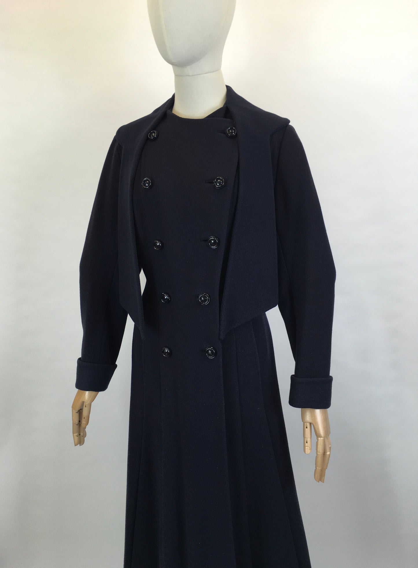 Original 1940’s STUNNING Navy Woollen Coat - With Exquisite Wartime Detailing