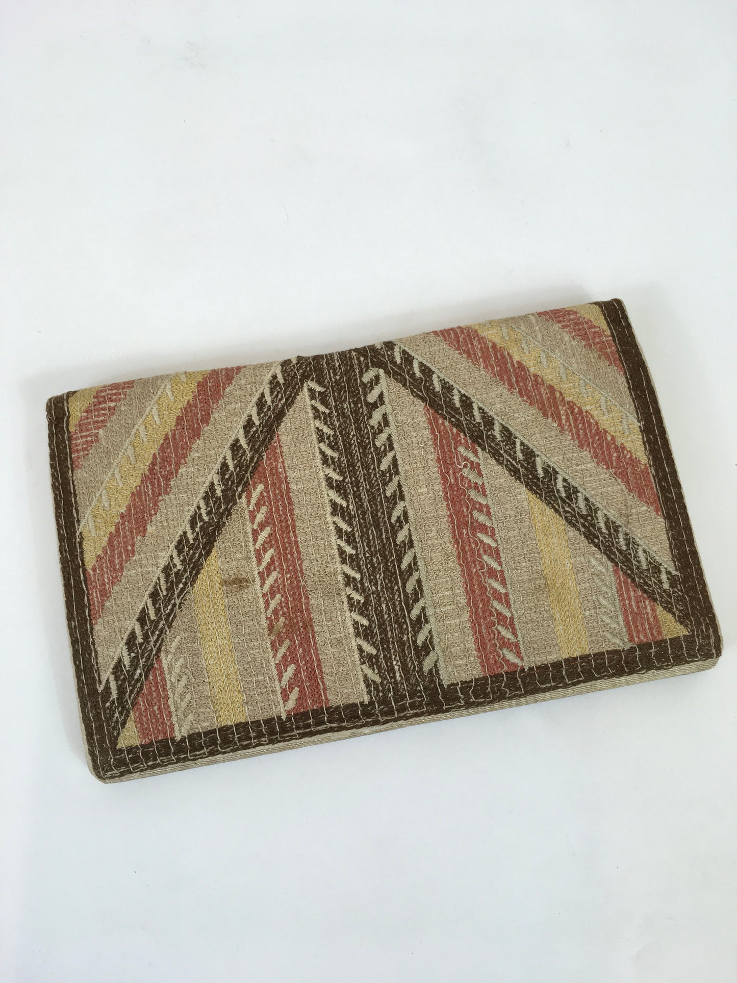 Original 1930's Darling Clutch Fabric Handbag - In a Warm Brown, Soft Orange and Beige Cloth