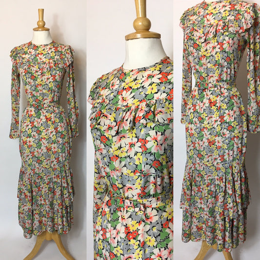 Original 1930s Darling Day Dress In English Meadow Print Selling As Is - Festival of Vintage Fashion Show Exclusive