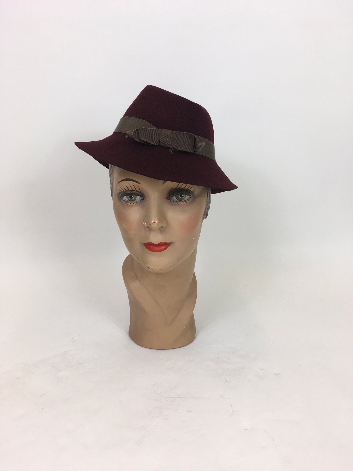 Original 1930's Fabulous Fedora Tilt Hat - In A Warm Winter Berry