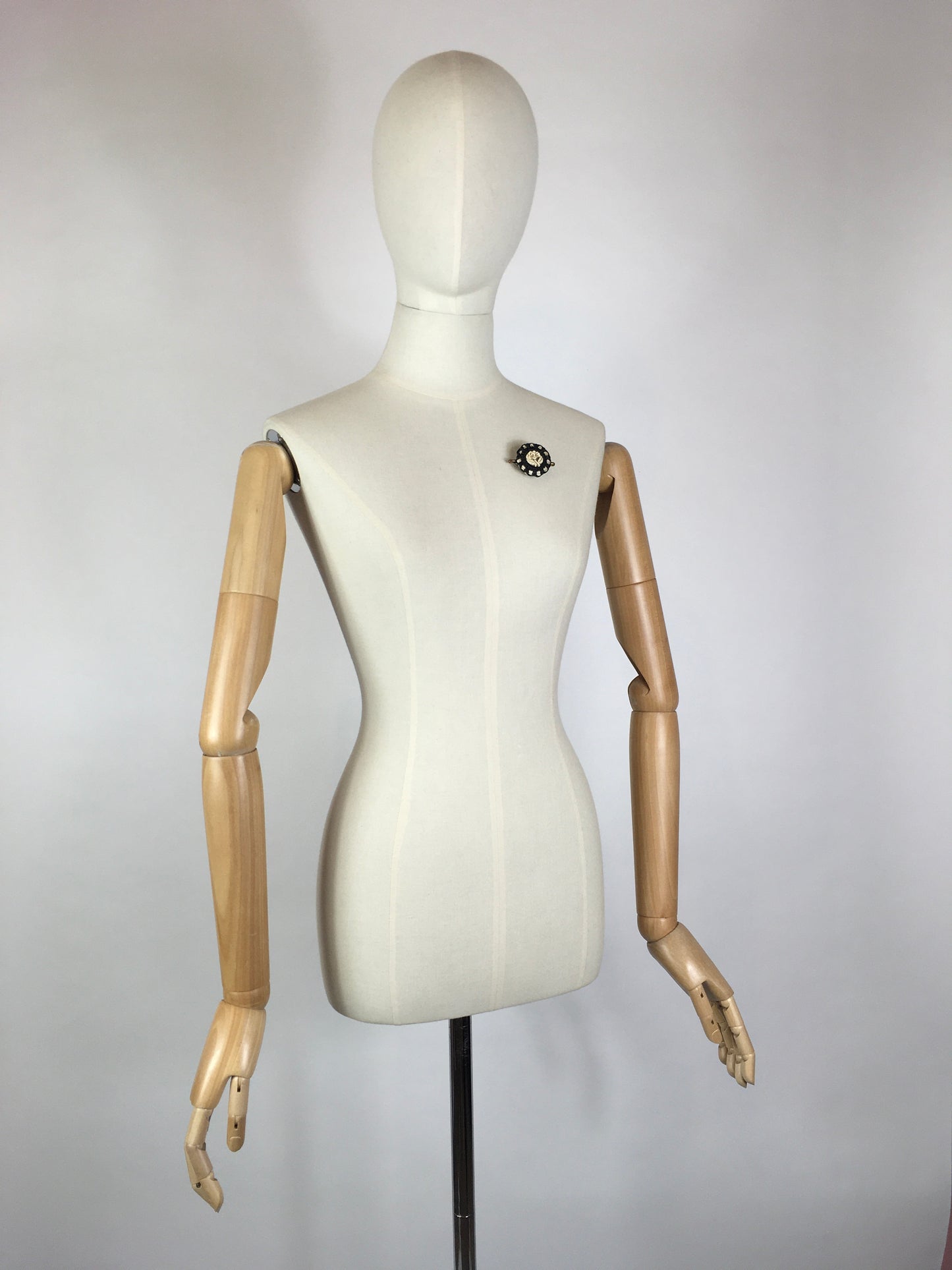 Original 1940’s Make Do And Mend Telephone Cord Brooch - In A Simple Black & White Colourway