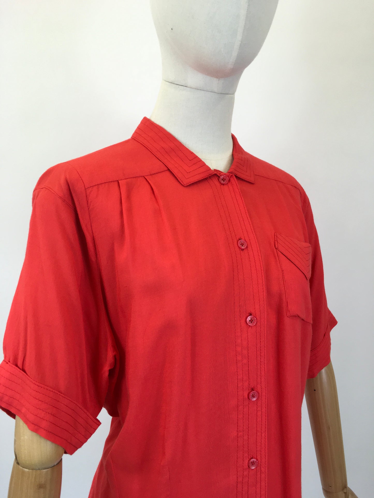 Original 1940's Fabulous Cotton Blouse - In A Lipstick Bright Red