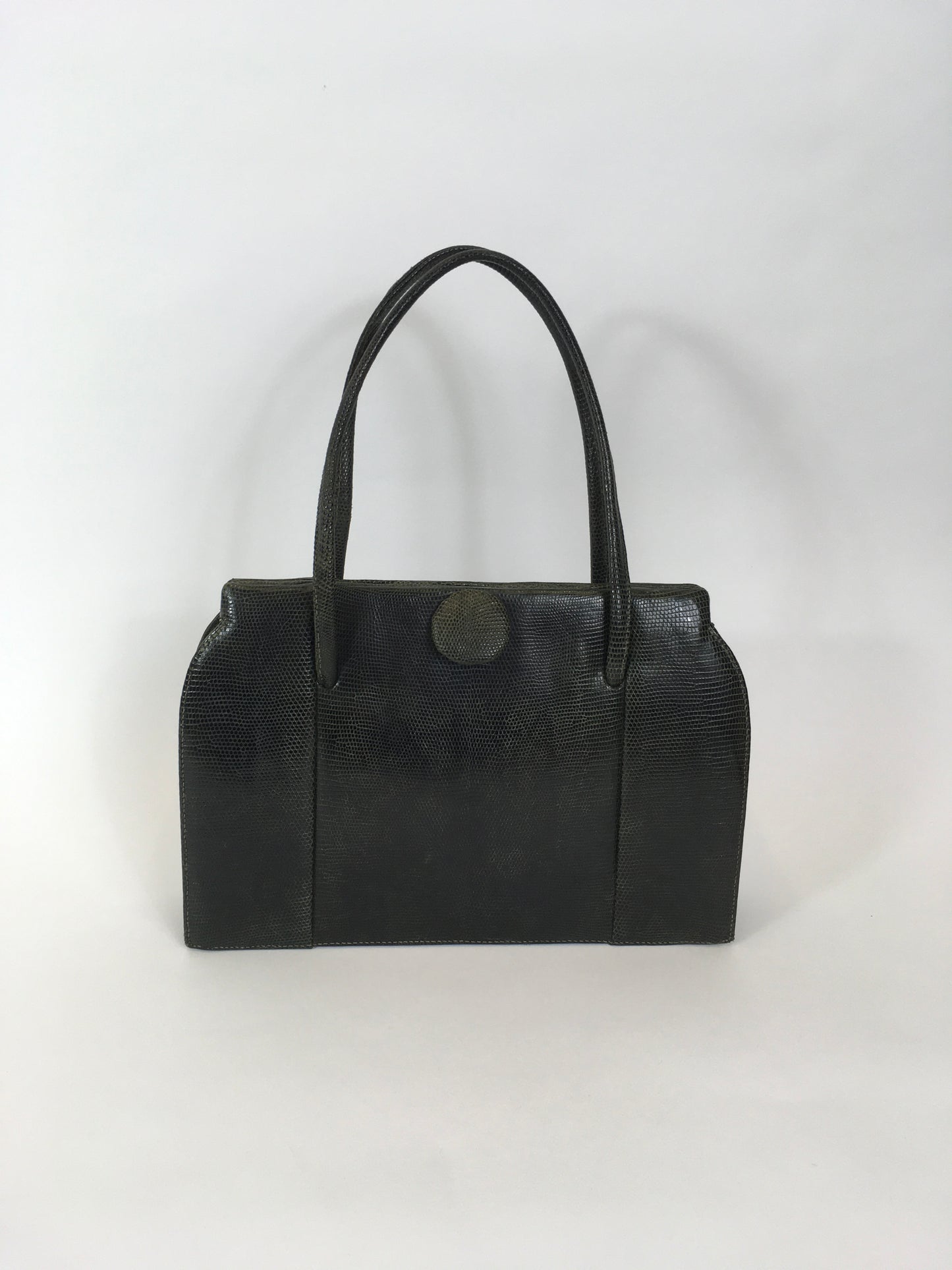 Original Late 1940’s Dark Green Leather Handbag - By ‘ Finnigans Label of London ‘
