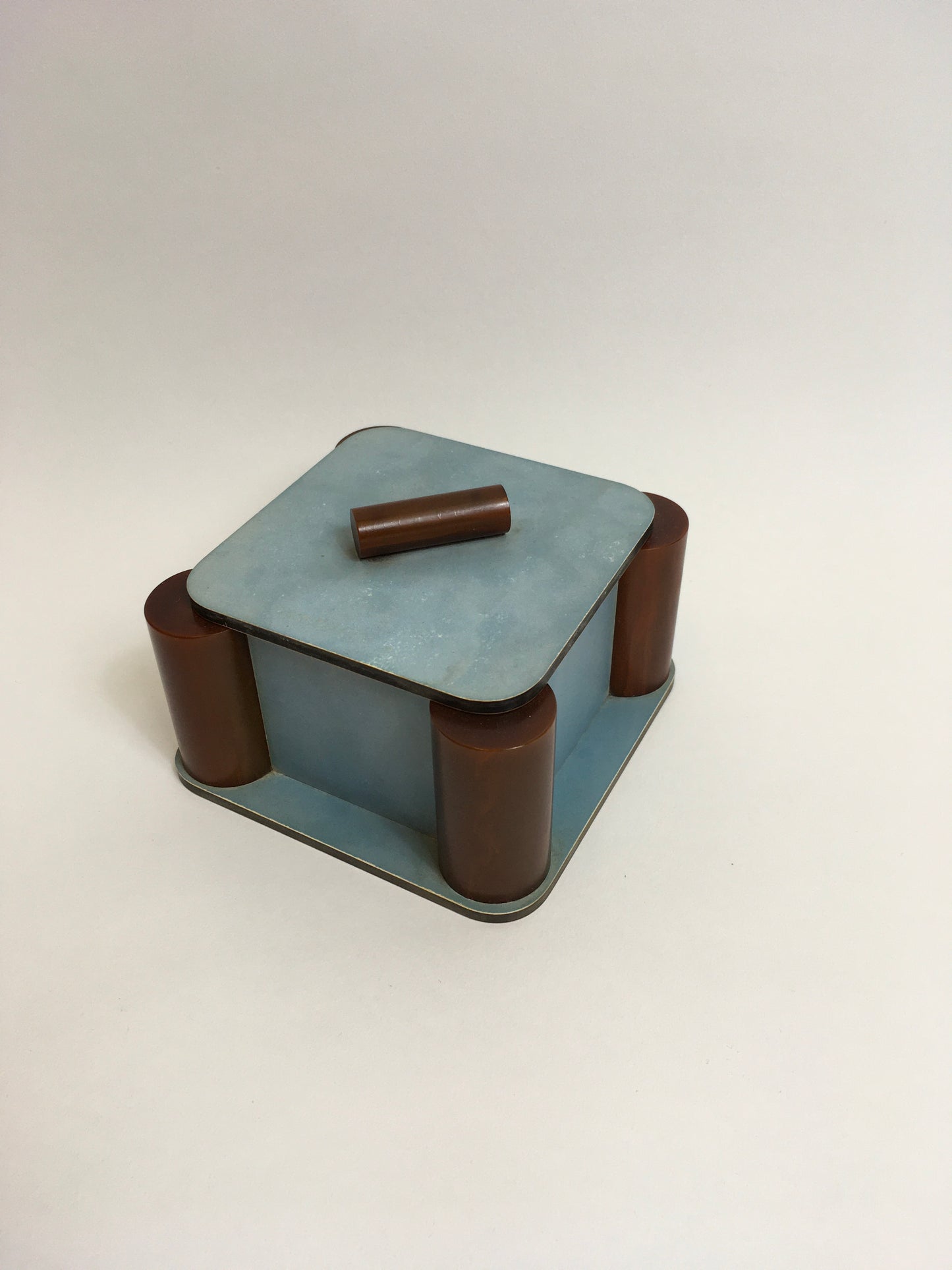 Original 1940’s Bakelite Trinket Box - In Powder Blue & Butterscotch