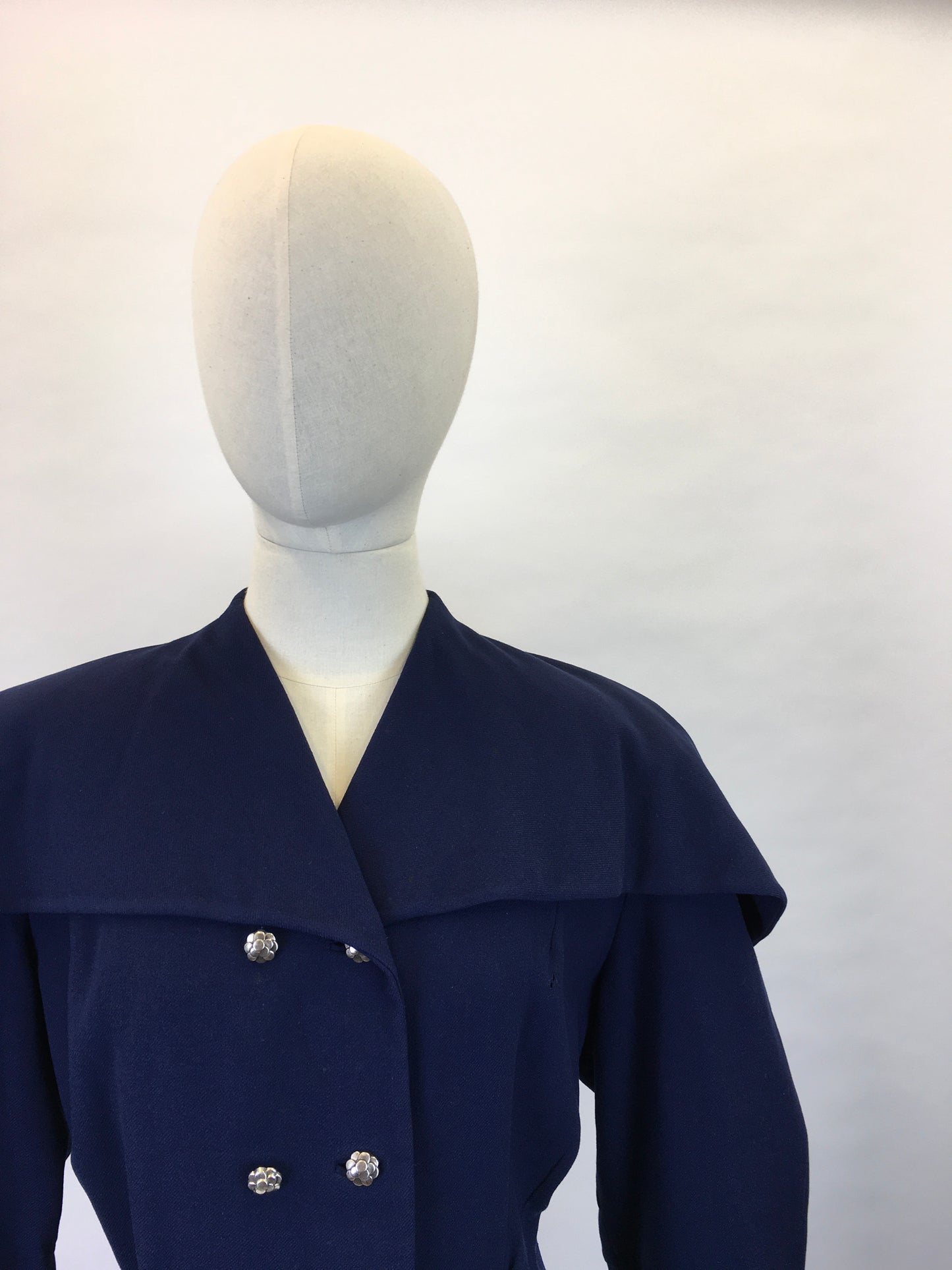 Original 1940s STUNNING Navy 2 pc Suit - With PHENOMENAL Long Line Silhouette and Cape Style Overlay