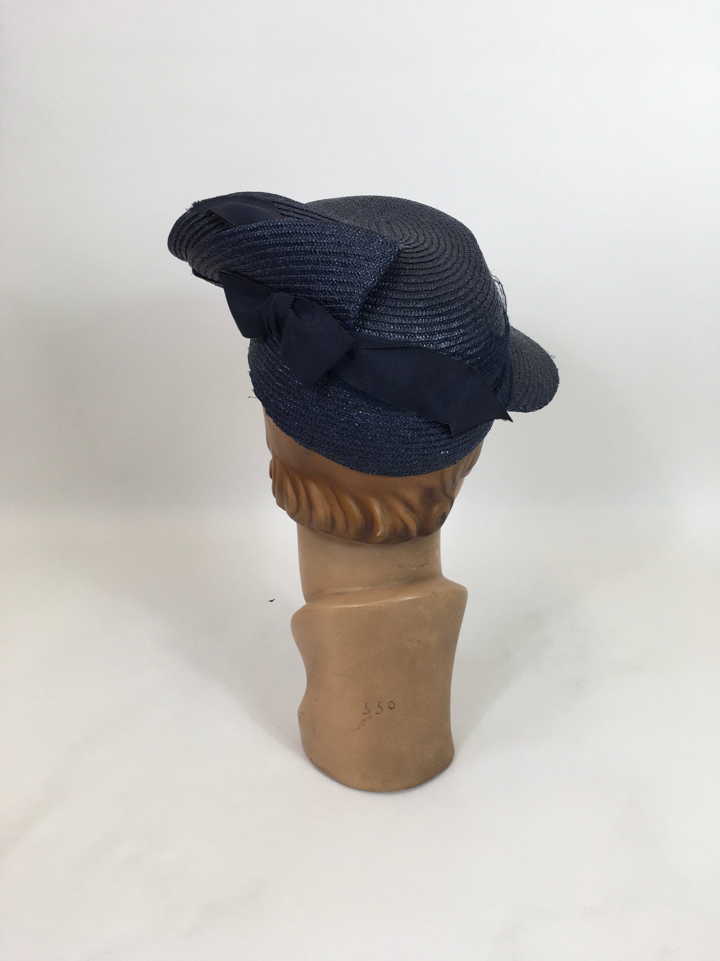 Original 1930’s Stunning Straw Hat - In A Deep Navy With Florals