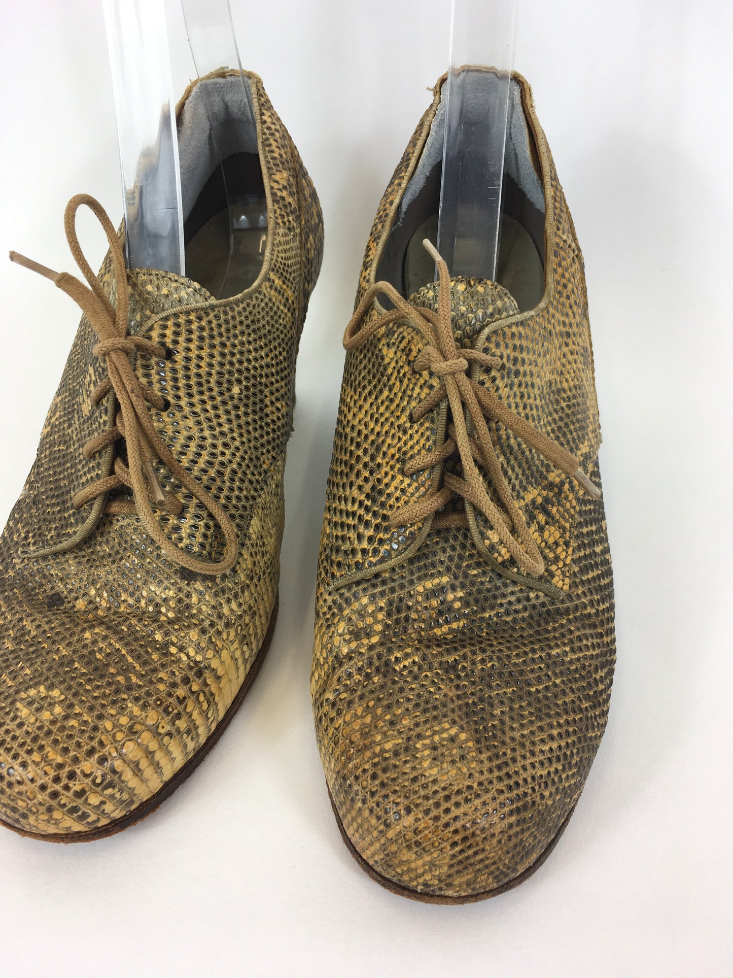 Original 1940’s Fabulous Snakeskin Heeled Lace Up Shoes - In A Lovely Warm Golden Tone
