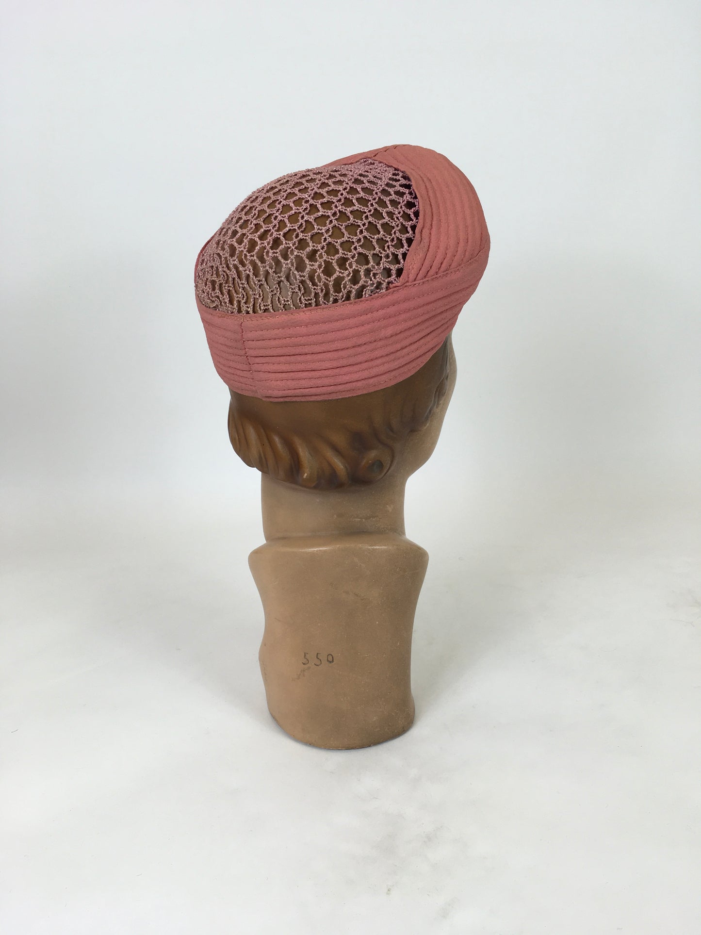 Original 1940's Darling Turban Halo Hat With Open Crown - In A Powdered Salmon Crepe