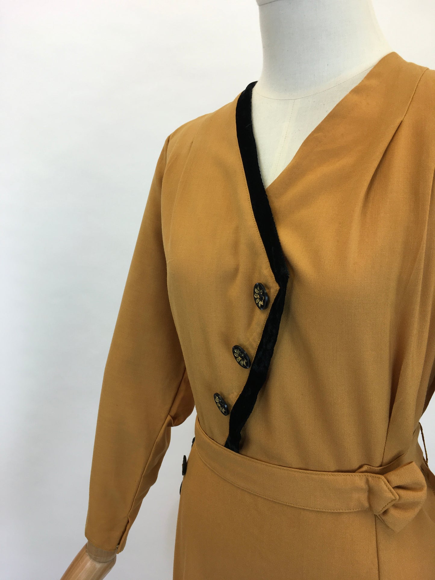 Original Late 1940’s Stunning Dress With Asymmetric Detailing - In A Perfect Shade Of Pumpkin Spice