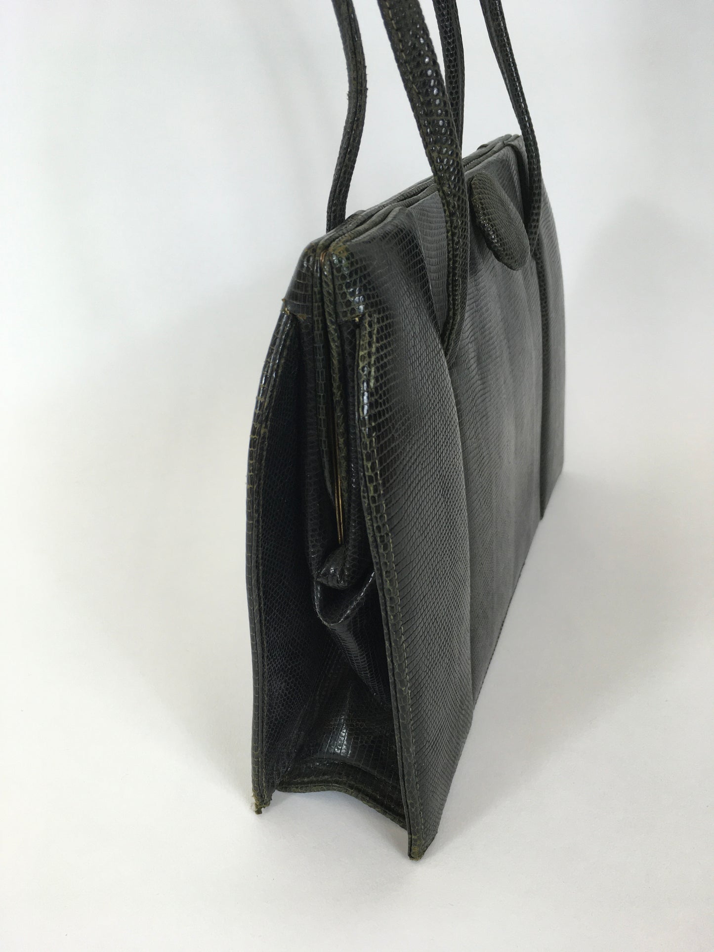 Original Late 1940’s Dark Green Leather Handbag - By ‘ Finnigans Label of London ‘