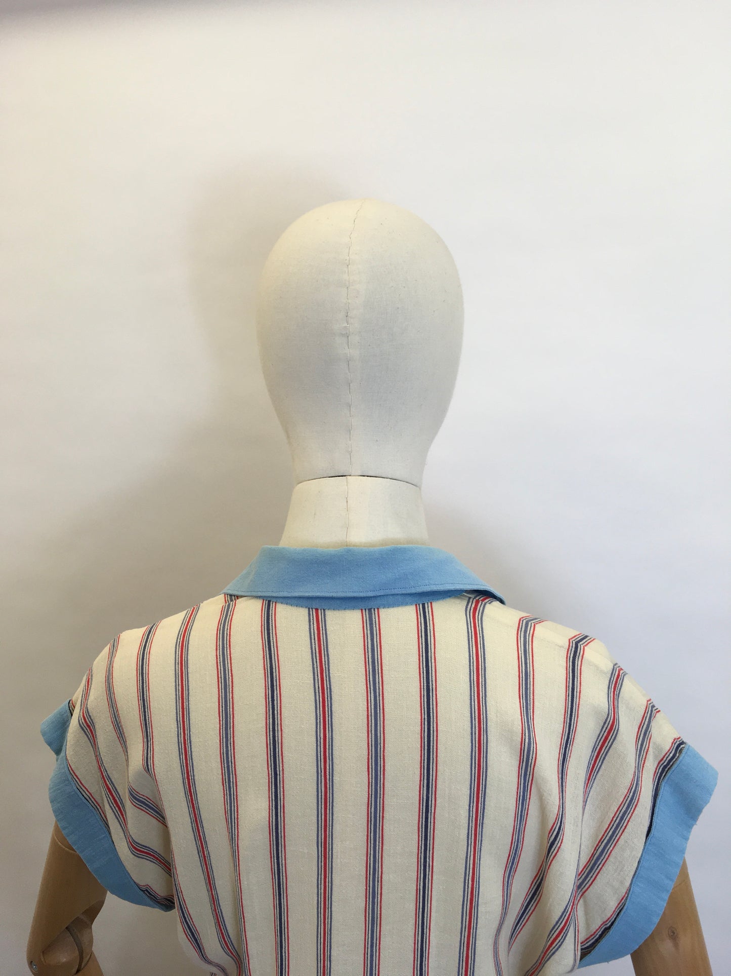 Original 1940’s Striped Day Dress - Lovely Cheesecloth fabric in Patriotic Colour Palette