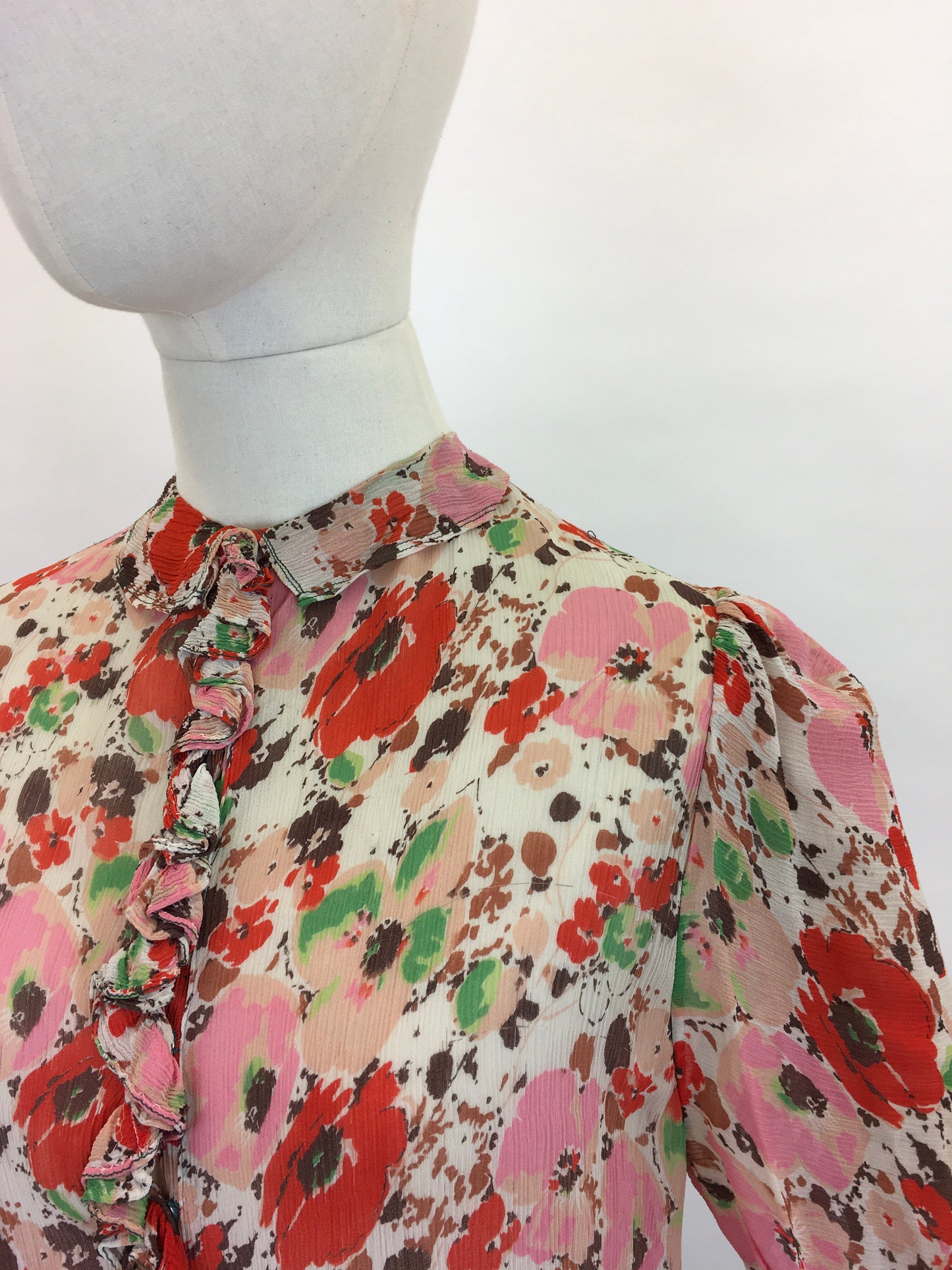 Original 1930s Floral Chiffon Blouse - Exquisite Colour Pallet Of An English Floral Meadow