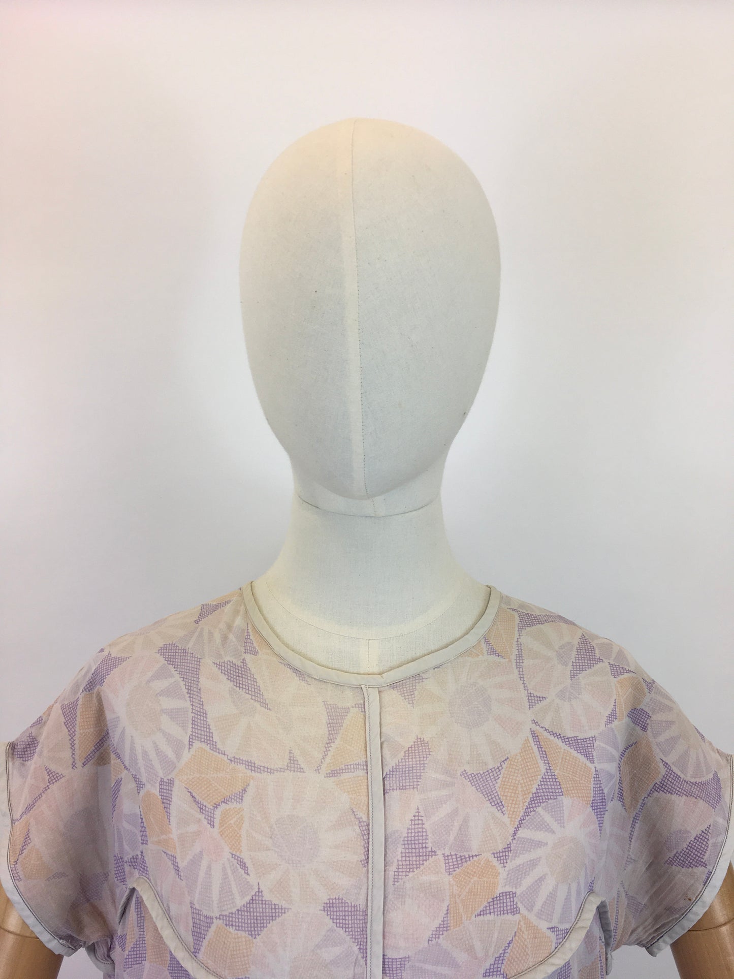 Original 1920's Charming Cotton Lawn Day Dress - In Deco Pastels of Lilacs, Pinks & Orange