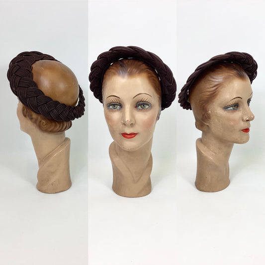 Original 40’s Darling Plaited Headpiece - In Chocolate Brown