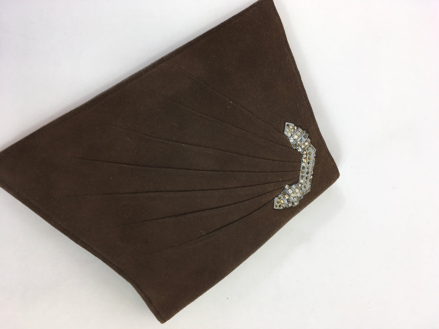 Original 1930's Exquisite Suede Evening Handbag - In Chocolate Brown Suede with Paste Embellishment