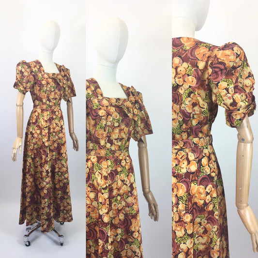 Original 1940’s Double 11 Dinner Plate Label Gown - In Beautiful Tones of Autumnal Hues