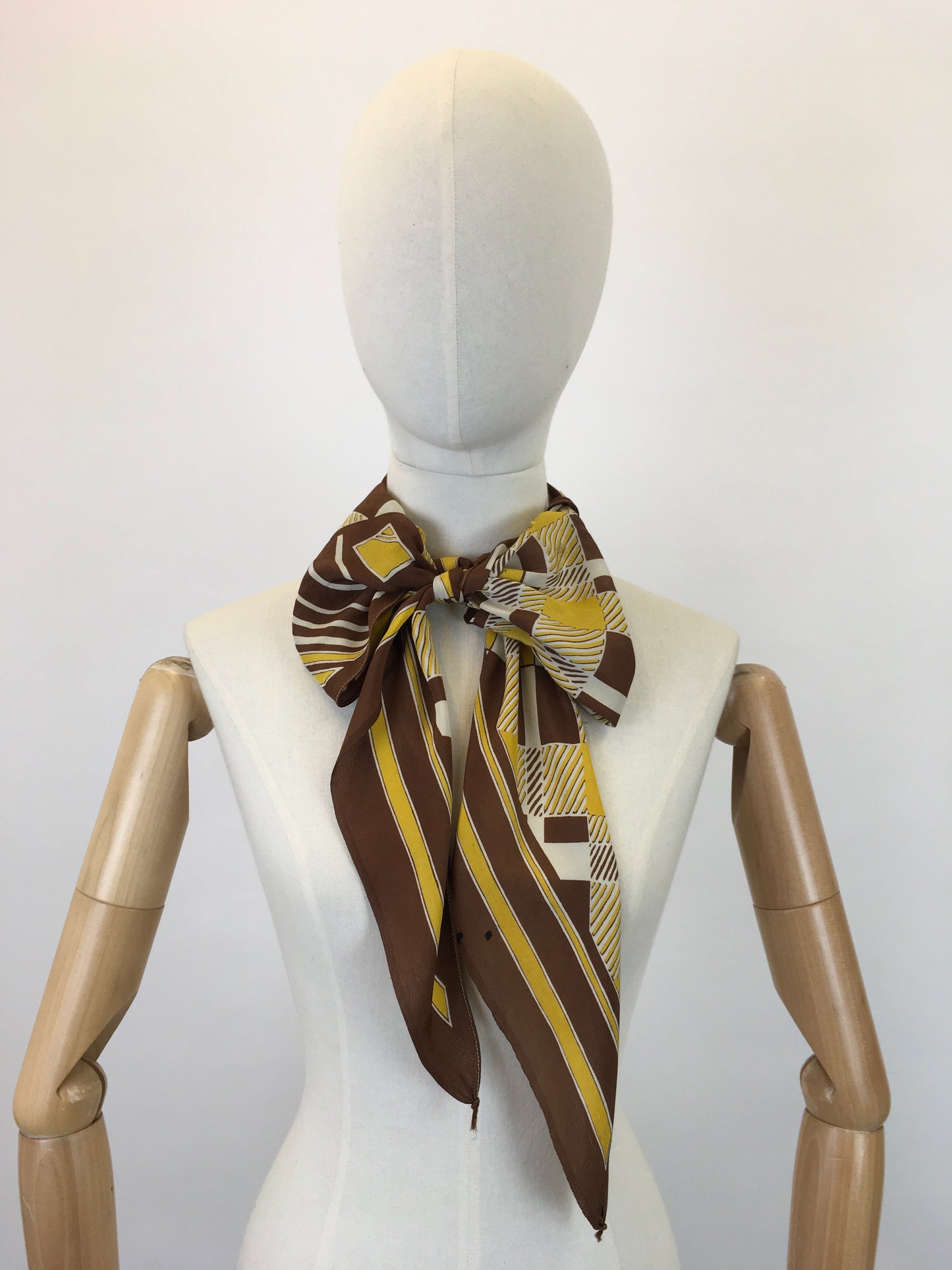 Original 1930’s Rayon Deco Pointed Scarf - In Mustards, Ivory and Warm Brown