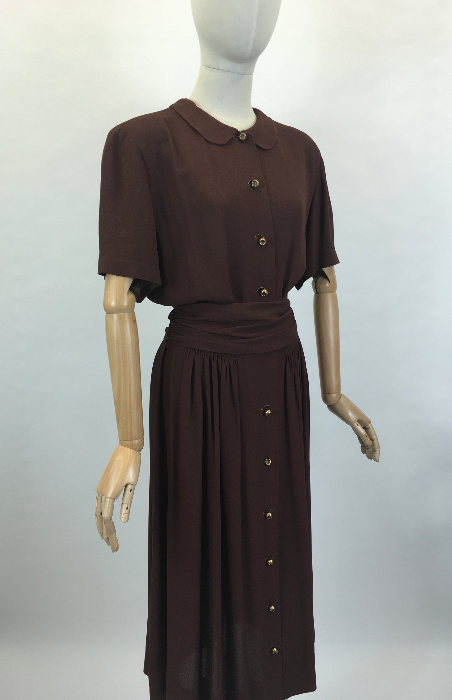 Original 1940’s SENSATIONAL Brown Fine Crepe Dress - ‘ A Jerry Gilden Spectator ‘